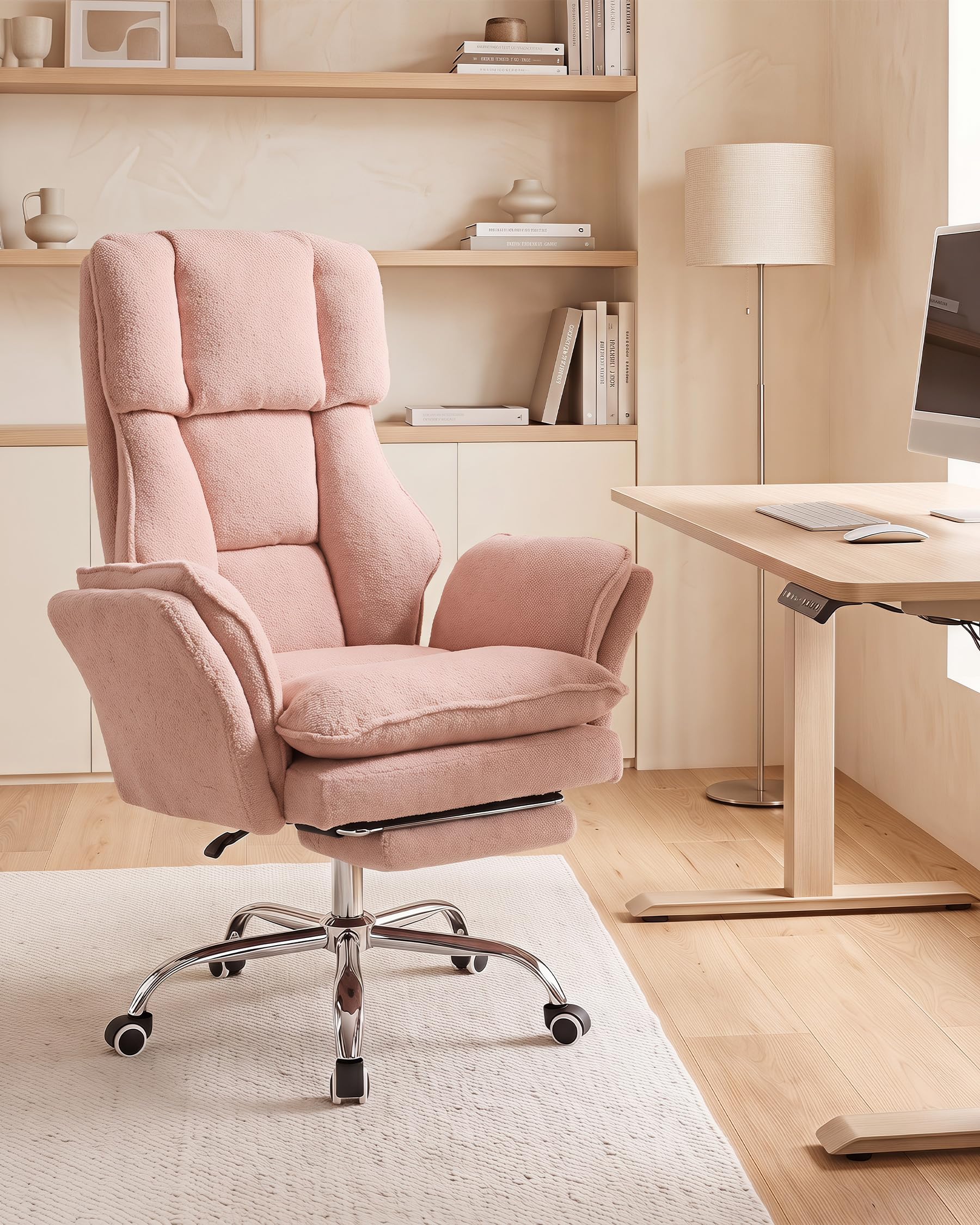 Sedia da ufficio o da gaming, in tessuto orsacchiotto, colore rosa
