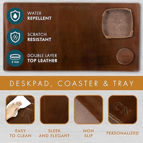Miniatura 5 de ELIZO Juego de alfombrillas de escritorio personalizadas personalizadas de cuero real, alfombrilla de mouse, regalos únicos para él, regalos de