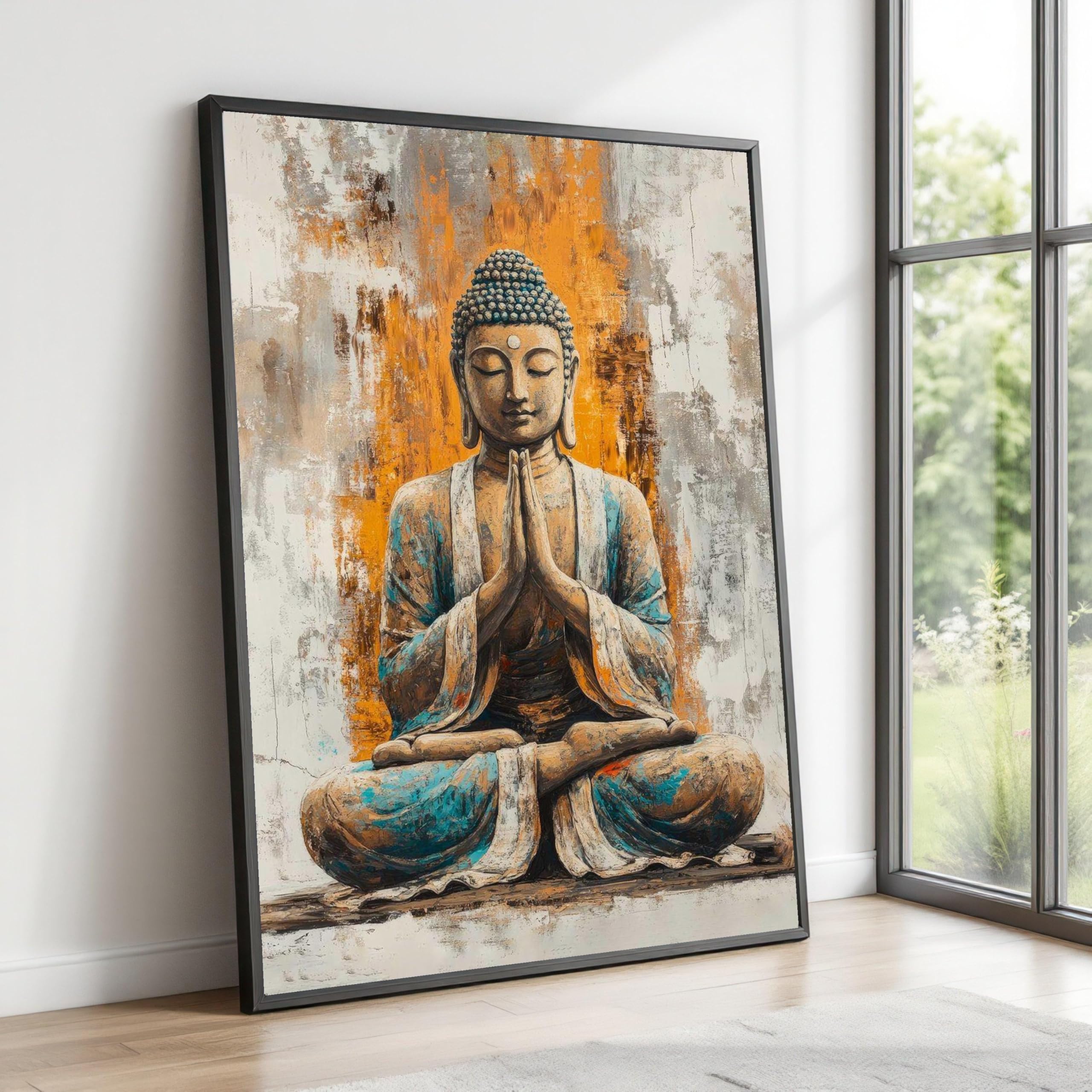 TONGYINLI Meditating Buddha Canvas Oil Painting, Zen Buddha Wall Art, Prayer Pose Posters, Yoga Room Home Decor Mural(70x110cm/Frameless)