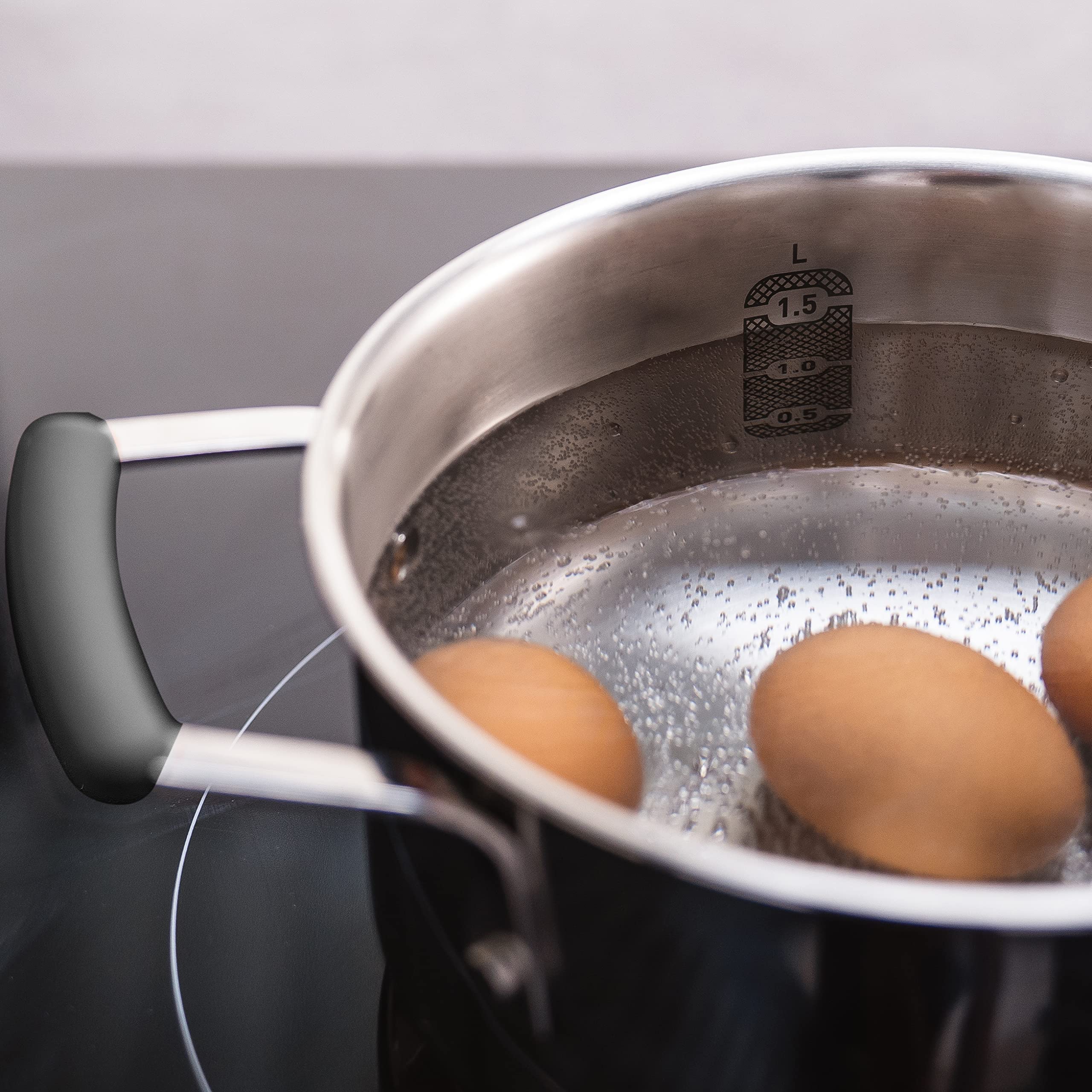 Tefal G7376S Opti'Space Topfset 6-teilig | Stielkasserolle 16 cm (inkl. Deckel) | Kochtöpfe 20/24 cm (inkl. Deckel) | Edelstahl | Thermo-Fusion-Boden | für alle Herdarten | Induktion | Grau