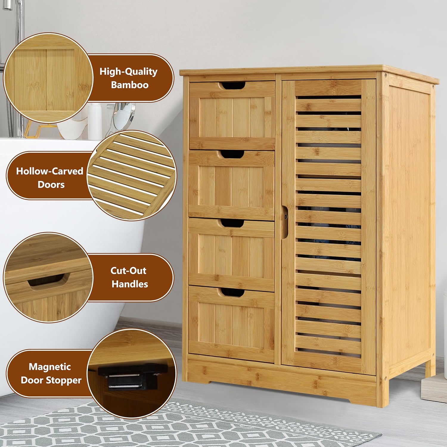 Dimension diagram of the VEIKOUS Bamboo Floor Cabinet
