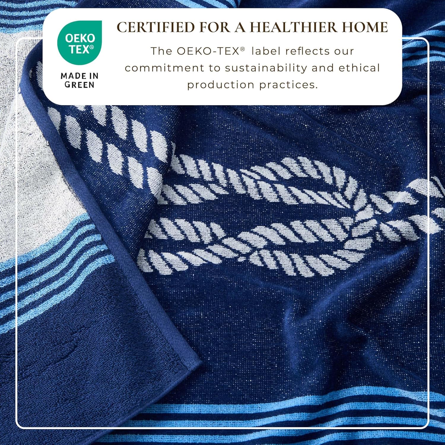 Great Bay Home 100% Cotton Beach Towels - 2 Pack of 30 x 60" Pool Towels - Absorbent & Quick Dry Towel (Navy/Royal Blue Knot & Stripes)