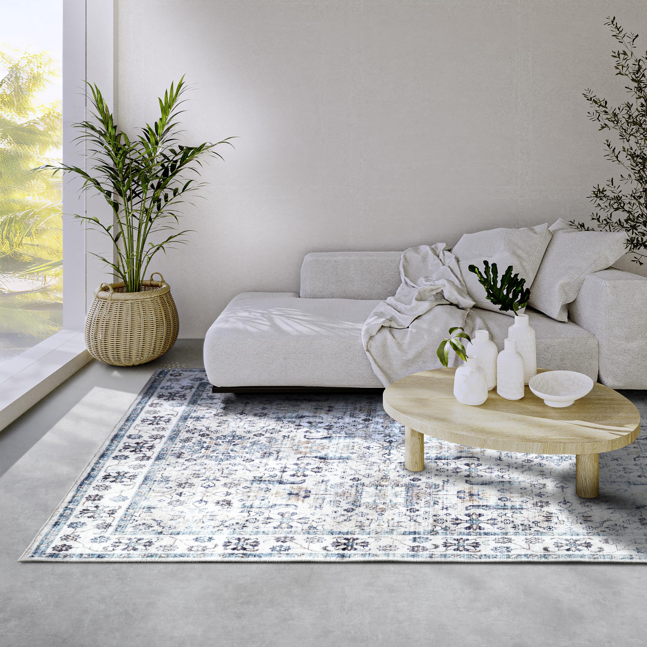 Tapis antidérapant à poils courts Elle Décor Saveh bleu