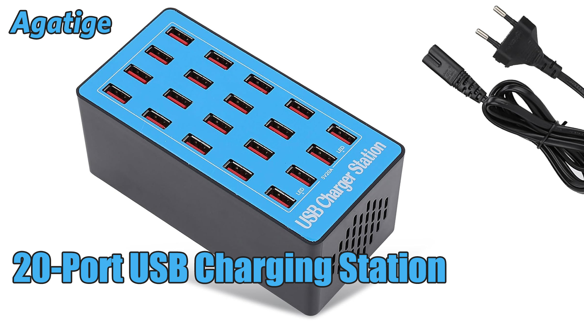 Stazione Di Ricarica USB Da 20 Porte – 100W Totali, 2.4A Per Porta, Caricabatterie Da Parete Con Protezioni Multiple