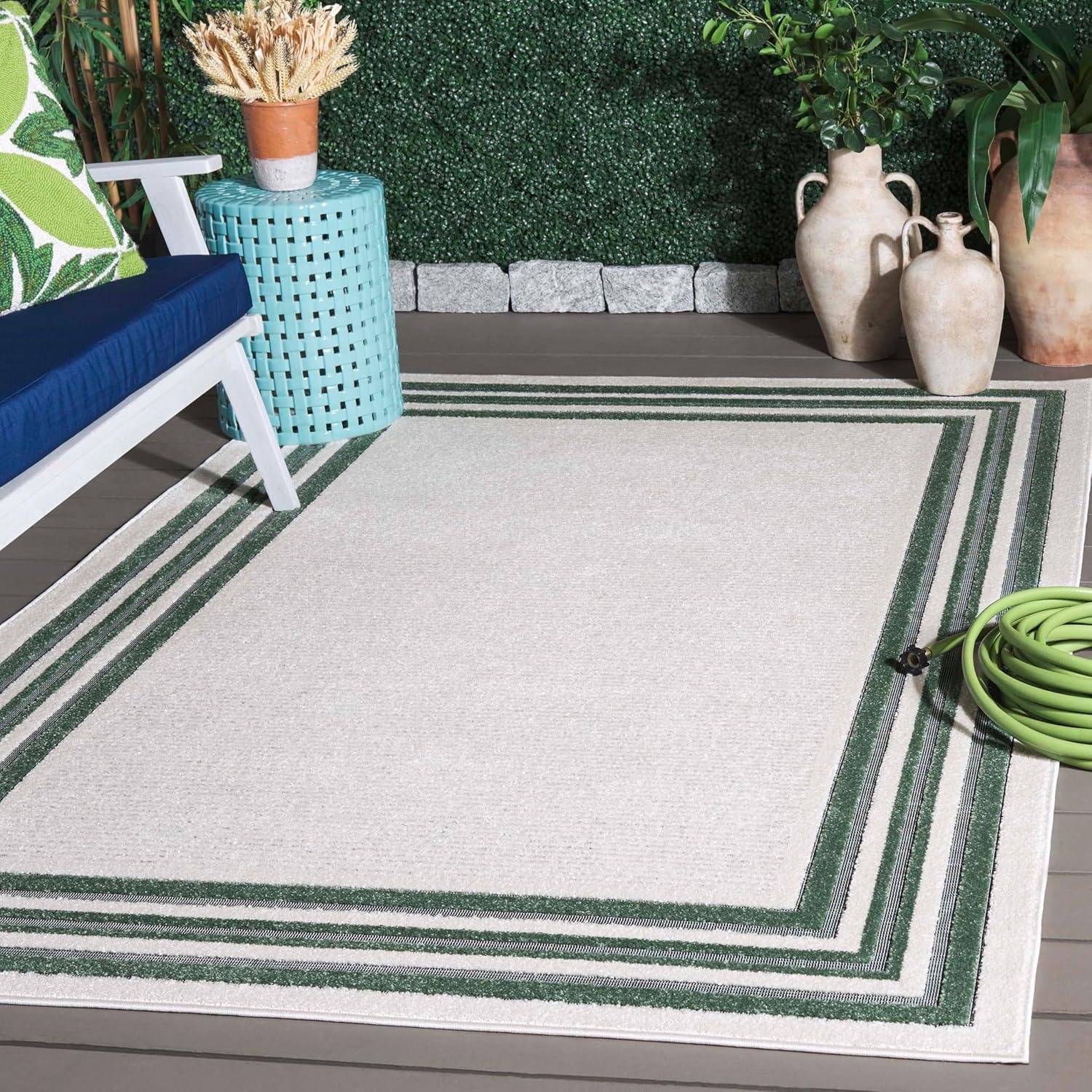SAFAVIEH Washable Rug Outdoor Cabana Collection - 9' x 12', Grey & Ivory, Non-Shedding & Easy to Clean, Ideal for Patio, Backyard, Mudroom (CBN634F)