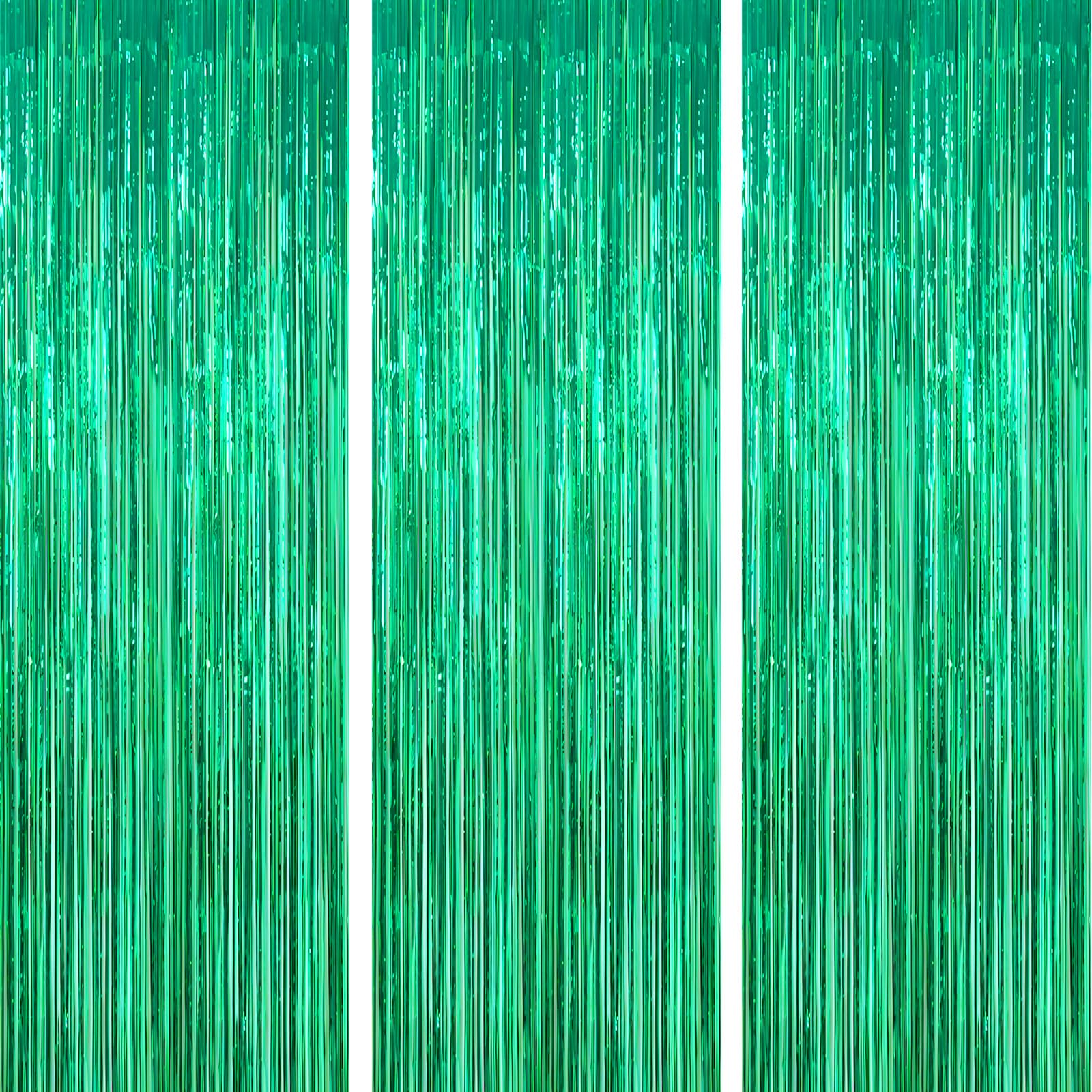 AILEXI Confezione da 3 Tende Metallizzate con Orpelli da 0,9 x 2,4 m, Tenda con Frange di Lamina Scintillanti Streamers, Decorazione per Porte e Finestre per Forniture Festa - Verde
