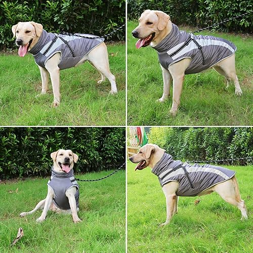 Miniatura 6 de Otunrues Abrigo impermeable para perro, chaqueta de invierno con arnés integrado, chaleco reflectante de cuello alto para perro, ropa cálida para