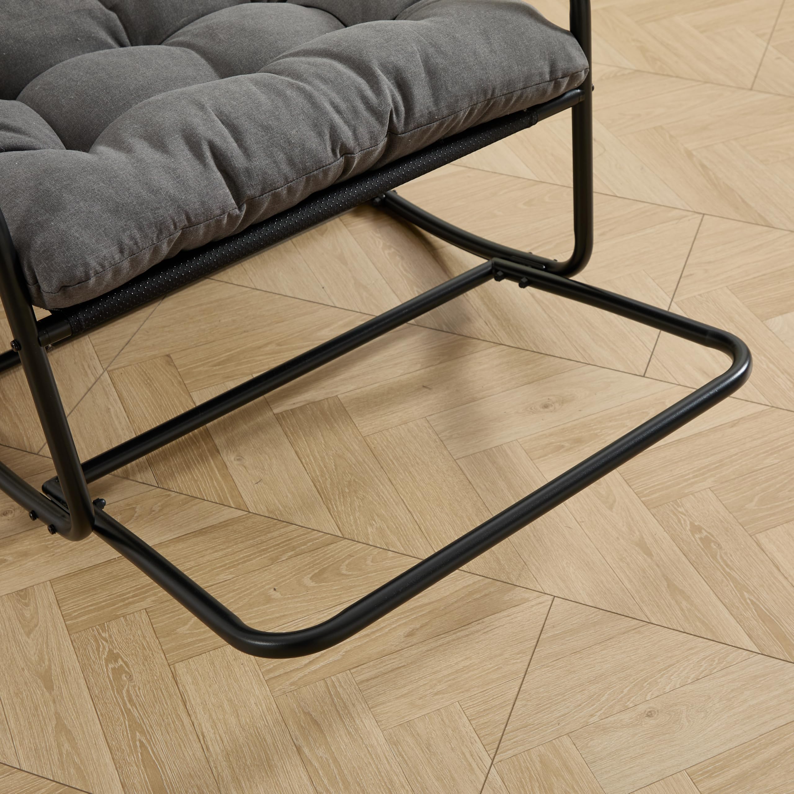 Ball & Cast Schaukelstuhl für Drinnen & Draußen, Rocking Chair mit Gepolstertem Kissen und Fußstütze, Moderner Balkonsessel für Wohnzimmer, Garten & Terrasse, Grau