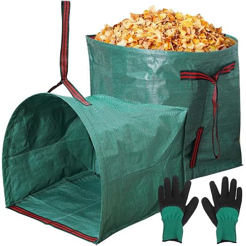 53 Gallon Garden Bags for Debris,2-Pack Yard Waste Bags,Large Dustpan-Type Lawn bags with Gardening Gloves,Leaf Bags for Yard Debris,Grass Clippings,Collapsible Trash Can for Parties,Laundry,Camping