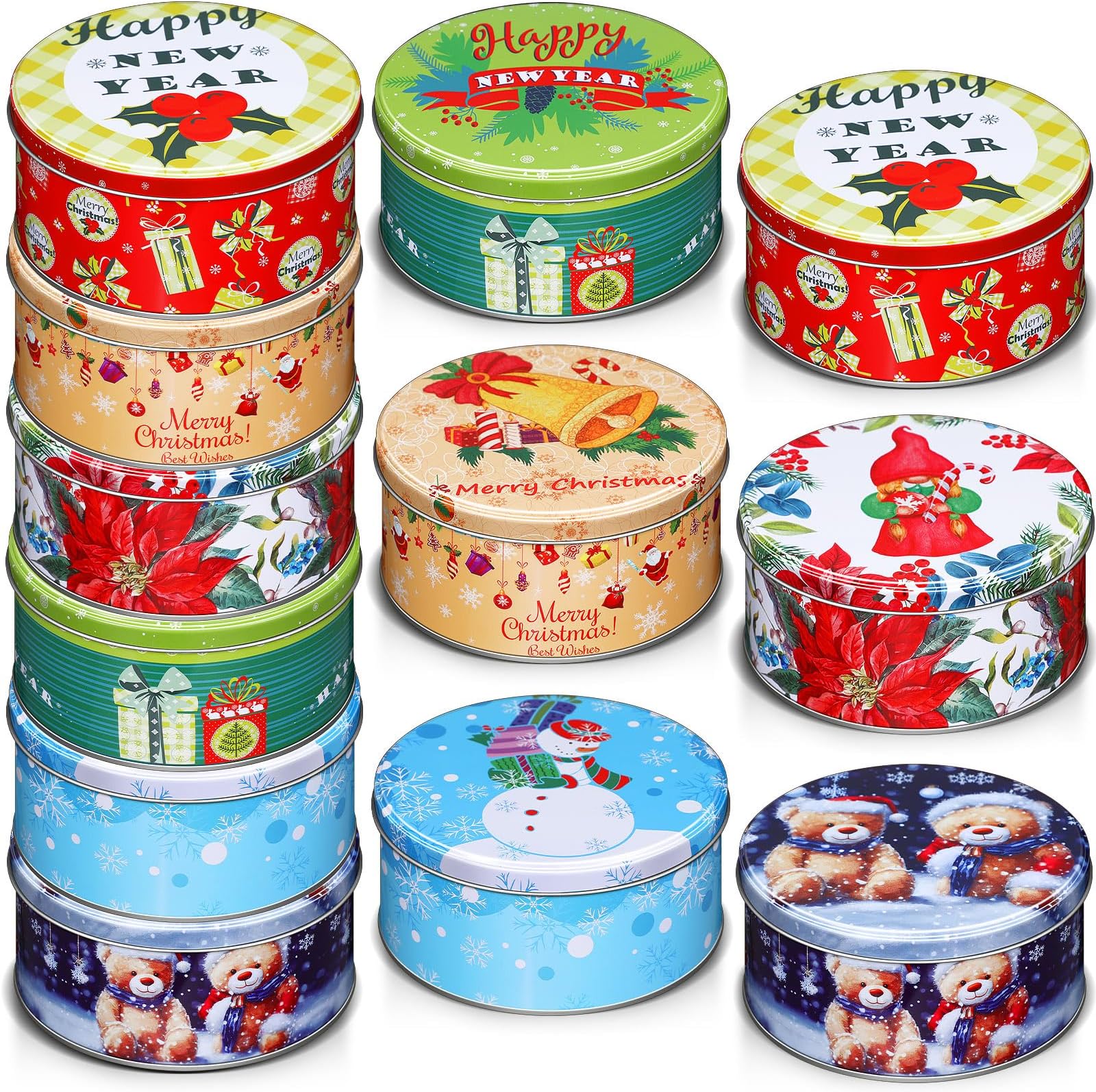 Uiifan 12 Pcs Christmas Cookie Tins with Lids Large