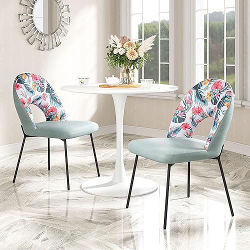 Miniatura 2 de Zuo Moderno - Bethpage Silla de comedor (juego de 2) estampado multicolor y verde - moderna - asiento - acero, madera contrachapada, espuma, 100%
