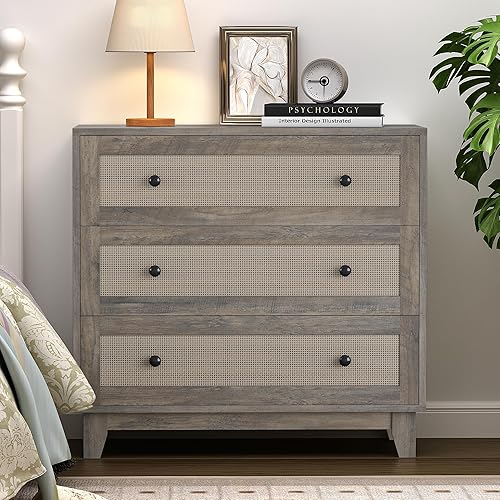 Miniatura 9 de Cómoda para Dormitorio con 6 Cajones, Cómoda Natural de Ratán, Cómoda Doble de Madera Ancha, Mueble de Almacenamiento de TV de Madera, Organizador