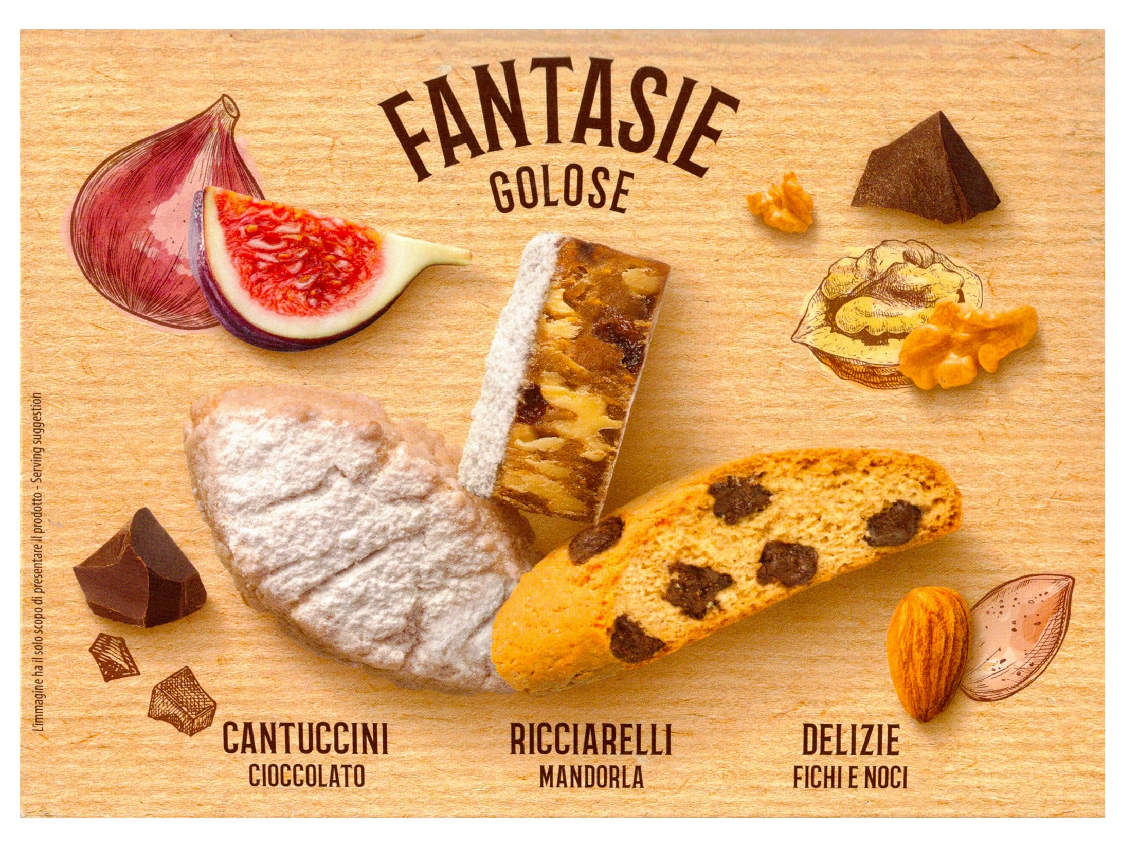 Sapori Fantasie Golose con Cantuccini al Cioccolato, Ricciarelli Mandorla e Delizie Fichi e Noci 381g con Portachiavi CAIYA® (2024)
