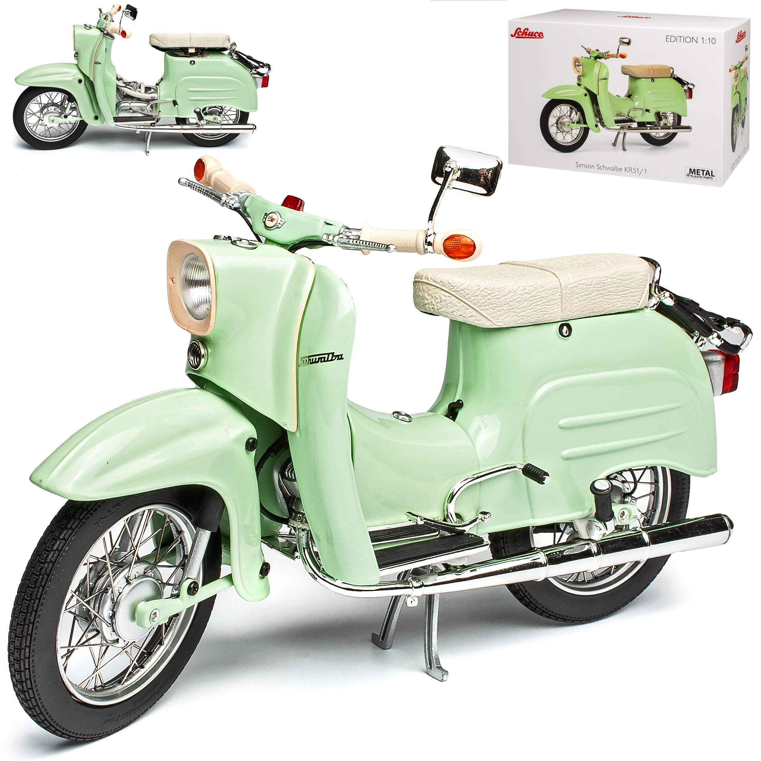 Simson KR 51/1 Schwalbe Hell Grün 1/10 Schuco Modell Motorrad mit individiuellem Wunschkennzeichen