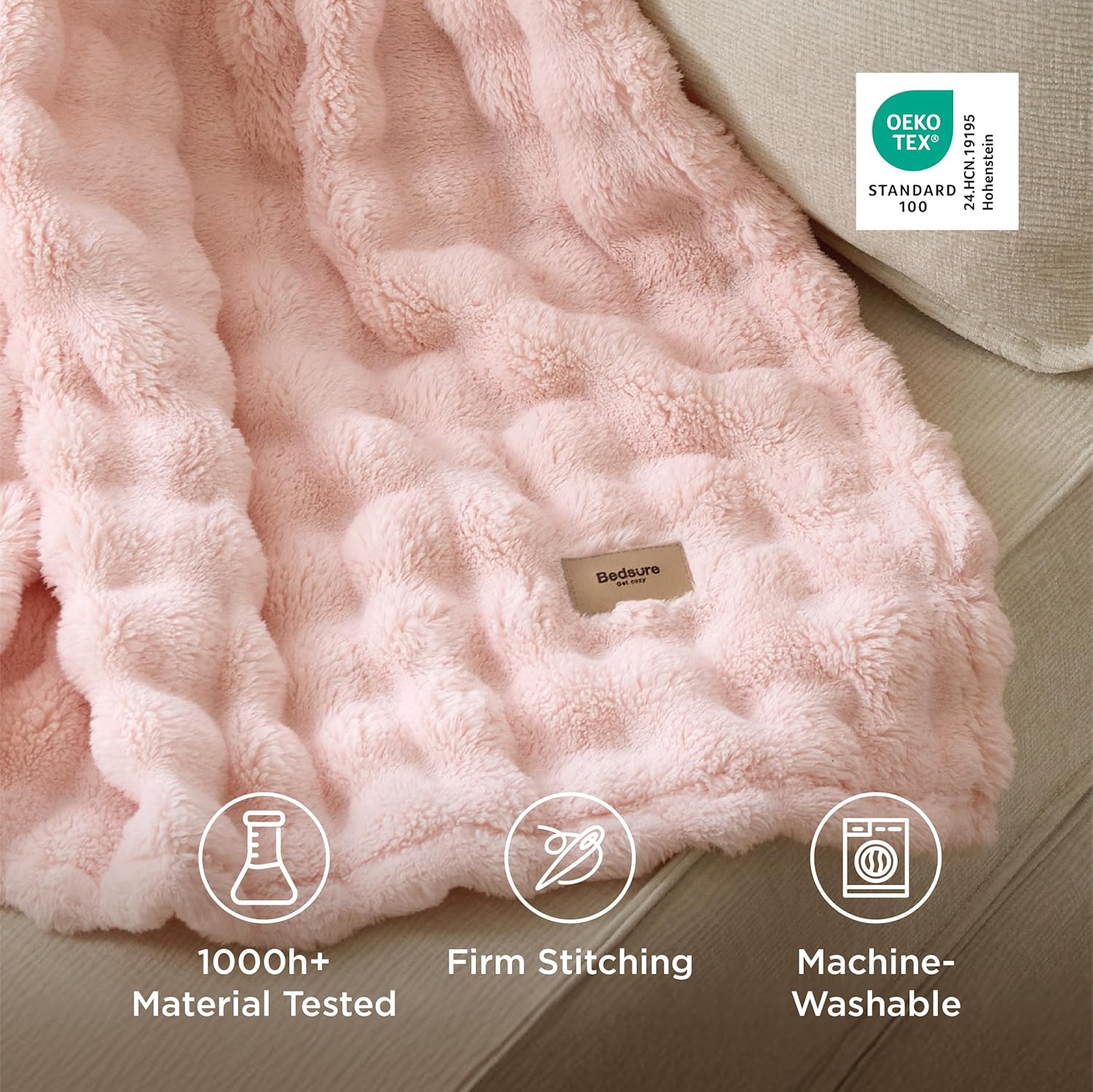 Bedsure 3D Fleece Bubble Blanket - GentleSoft Pink Queen Blanket for Bed Sofa Girls Room Decor - Luxury Soft Cozy Spring Gifts for Kids Girls, Lightweight, Crystal Pink, 90"×90"