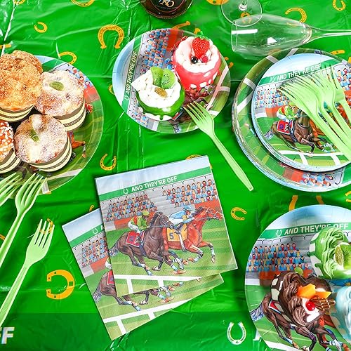 Miniatura 6 de Roshtia 192 piezas de suministros de fiesta Derby para decoración de fiesta de carreras de caballos, juego de vajilla para fiesta del día del Derby,