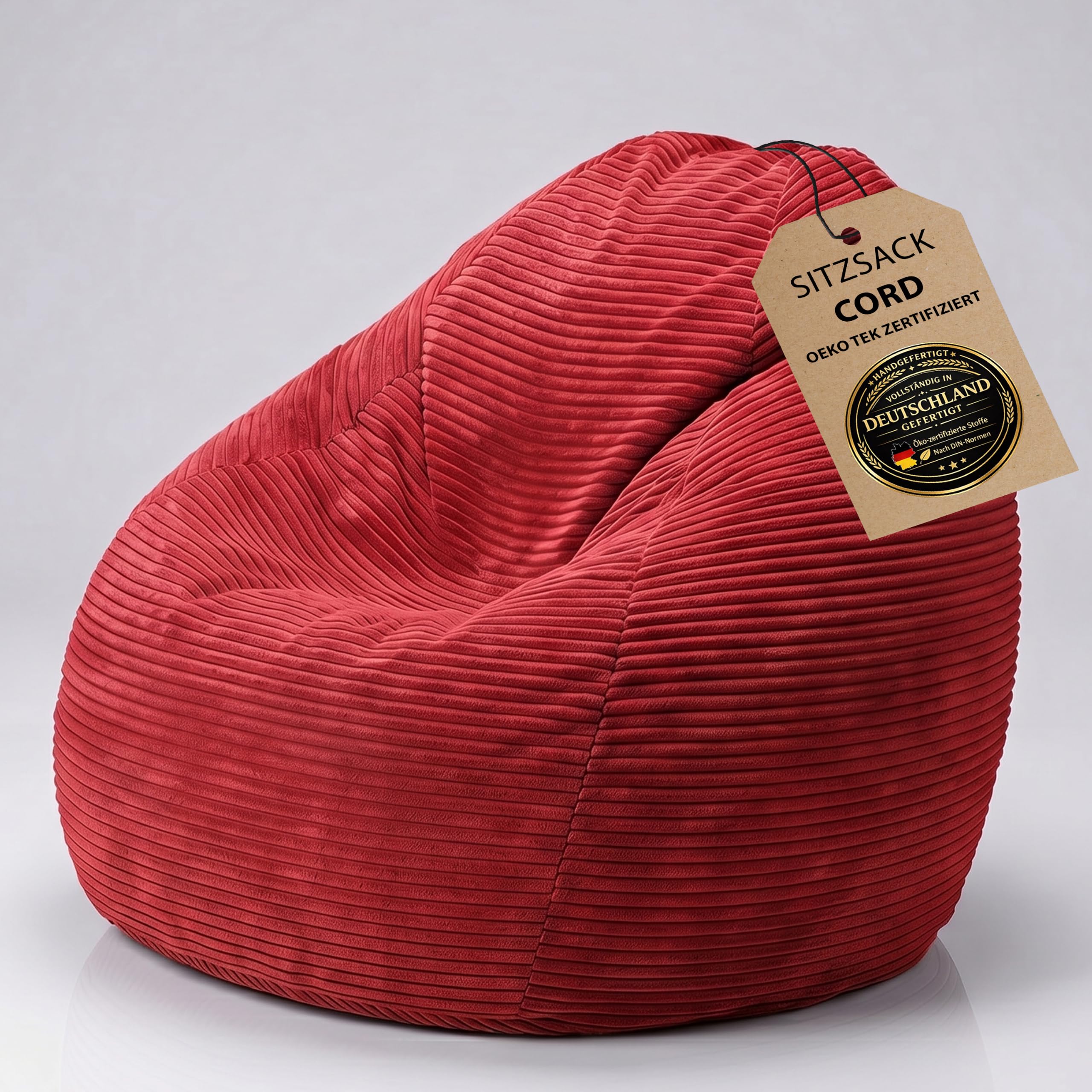 BuBiBag Sitzsack Cord – Bean Bag mit Füllung, fertig befüllt & Öko-Tex Zertifiziert, handgefertigt in Deutschland – Indoor Gaming Sessel, Bodenkissen & Sitzkissen für Kinder & Erwachsene