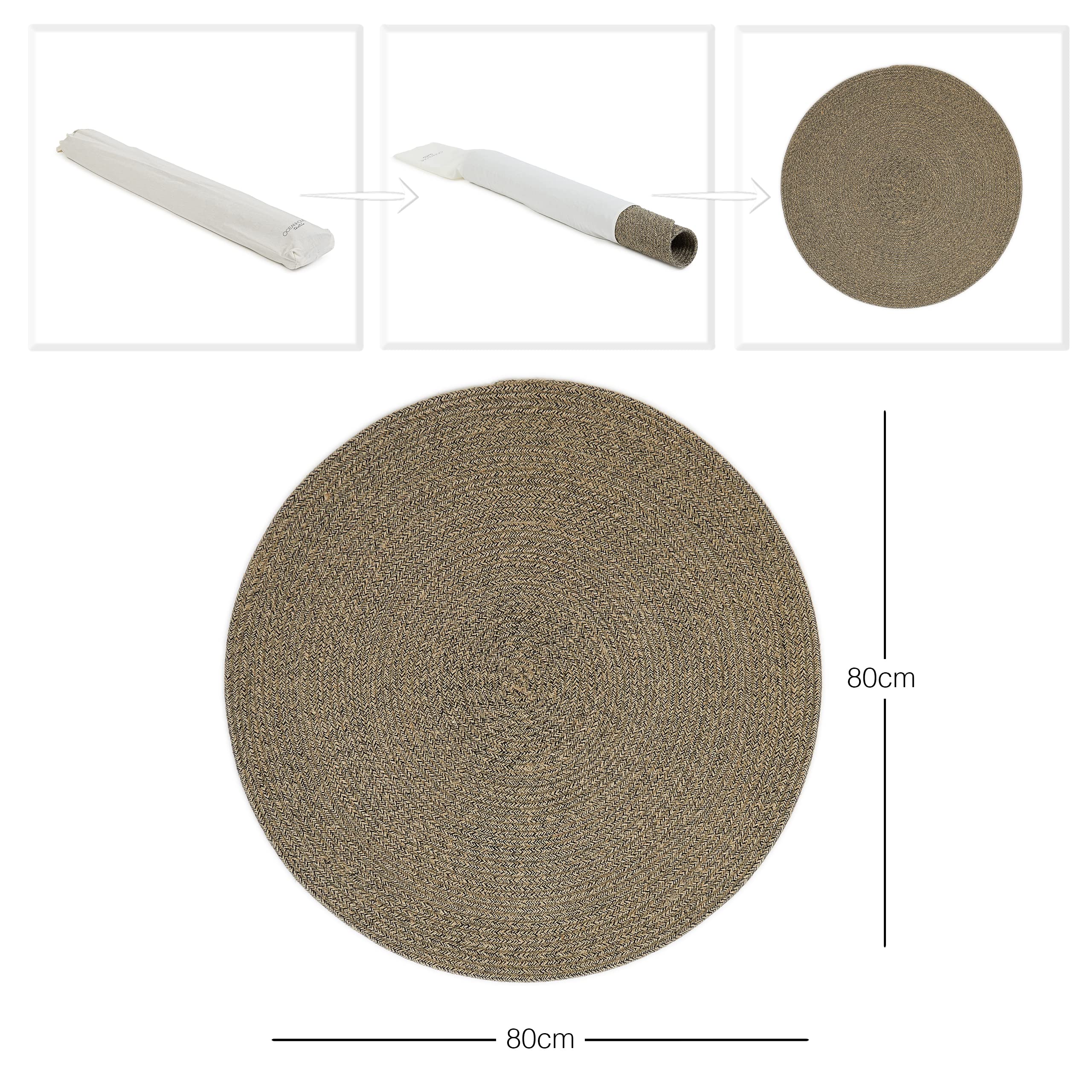 Ocean Home Textile Siyah Kırçıllı Jüt Halı Kilim Ø 80 cm