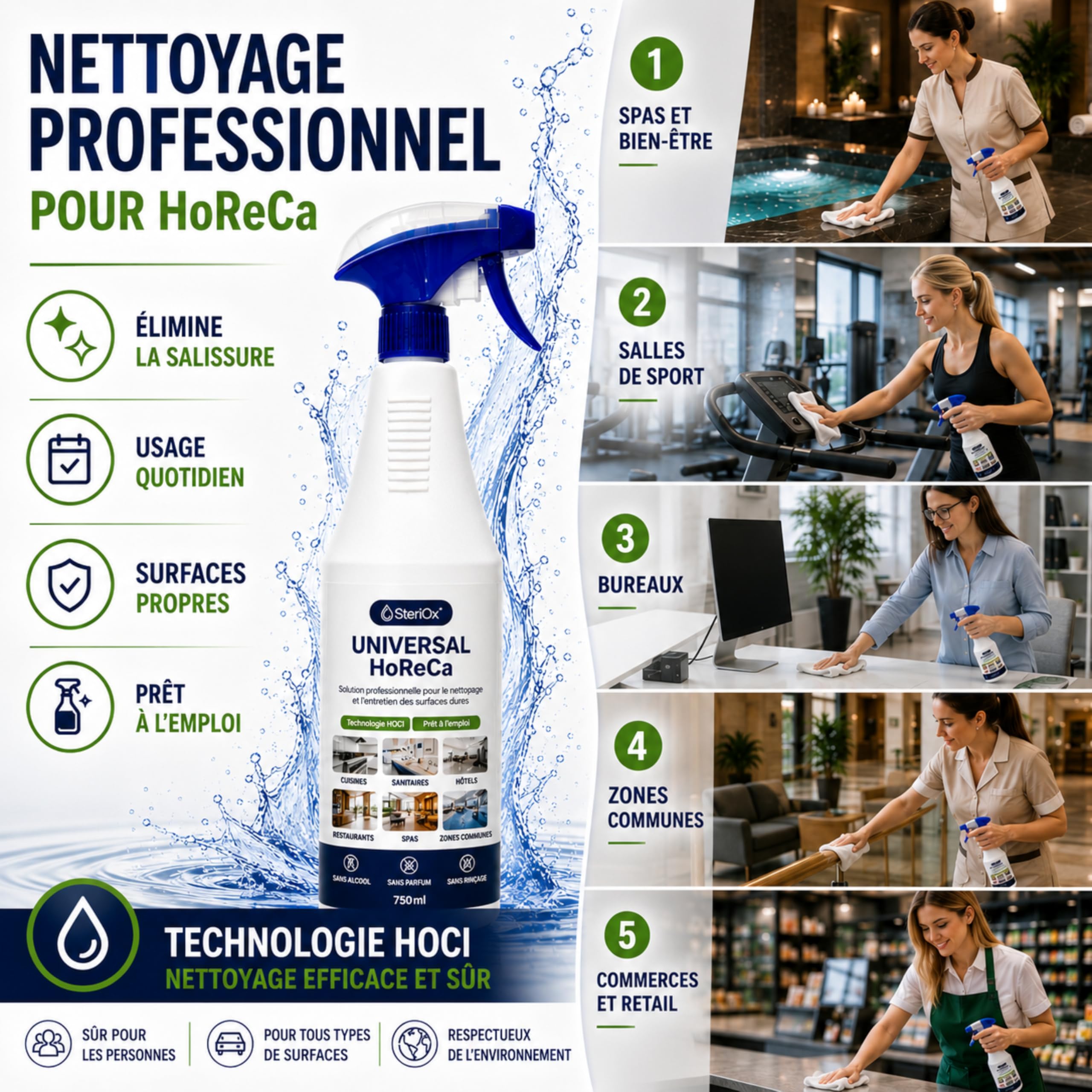 HoReCa 750ml - Nettoyant multi-usages HOCl - Sans alcool | Formule professionnelle prête à l'emploi