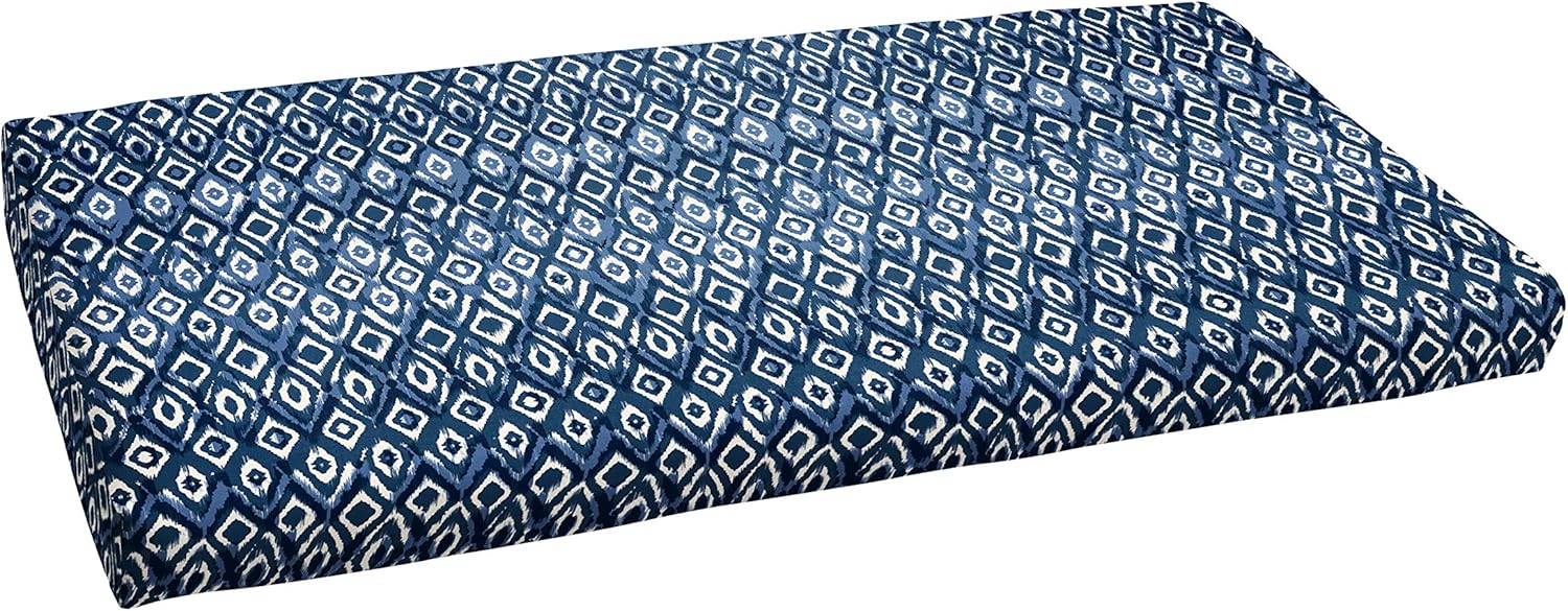 Sorra Home Bristol Bench Cushion with Round Front - Fade & Water Resistant, Outdoor & Indoor Long Patio Cushion with Plush Foam & Seat Ties - Sakari Ink (48" x 17" x 2")