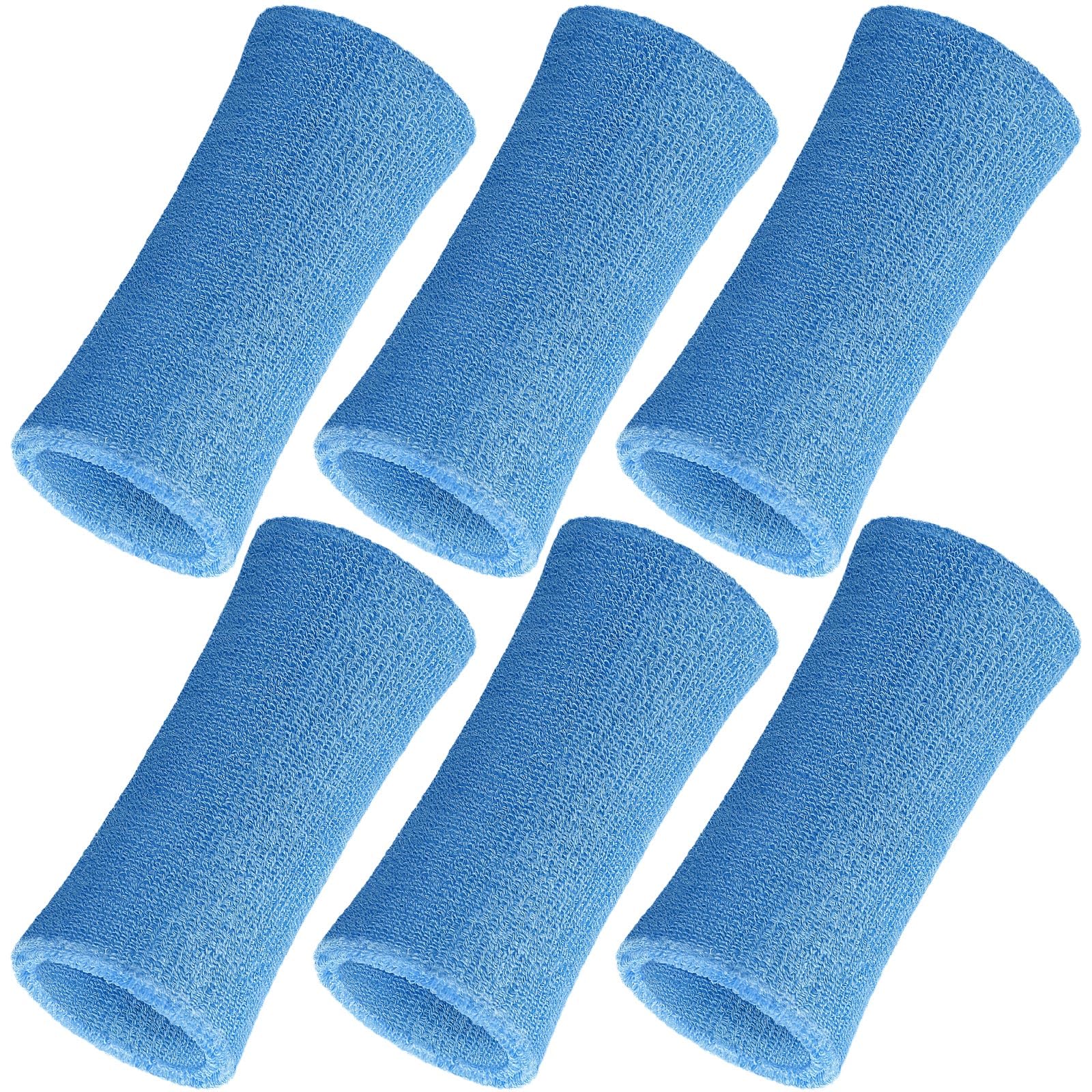 WILLBOND 6 Inch Wrist Sweat Bands for Men Women Tennis Elastic Athletic Long Sweatband Wrist Absorbent for Basketball Tennis Running Outdoor Activity(Light Blue)