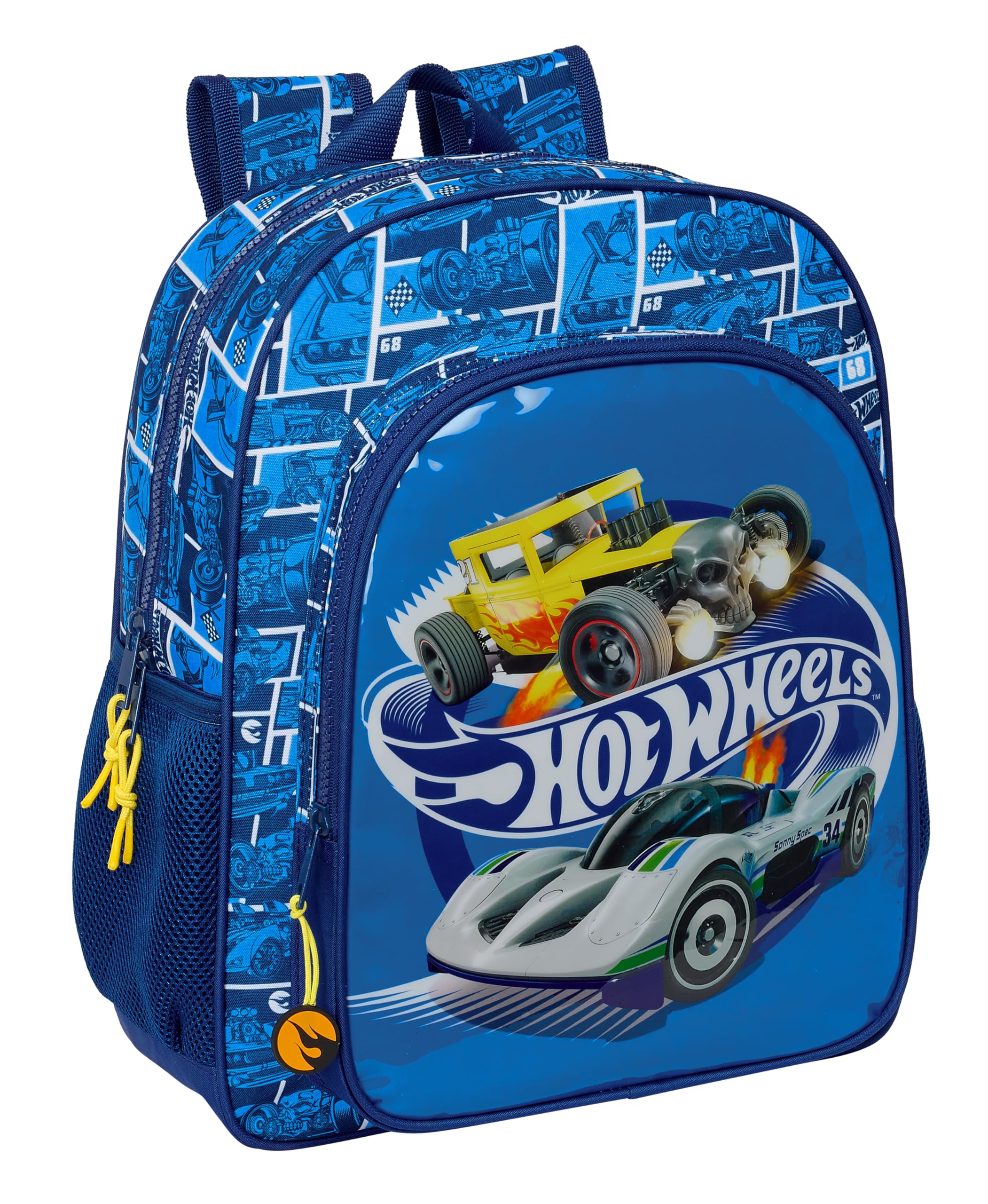 Safta HOT WHEELS SONNY - Mochila Escolar Niño, Mochila Infantil, Adaptable a Carro, Ideal para Niños en Edad Escolar, Cómoda y Versátil, Calidad y Resistencia, 32x12x38 cm, Color Azul marino