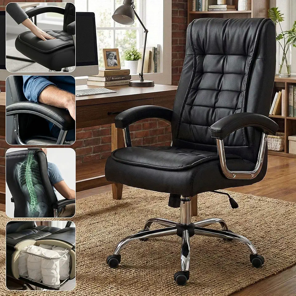 Cadeira Stf Escritório 42 Molas Ensacadas Couro PU Presidente Ergonômi