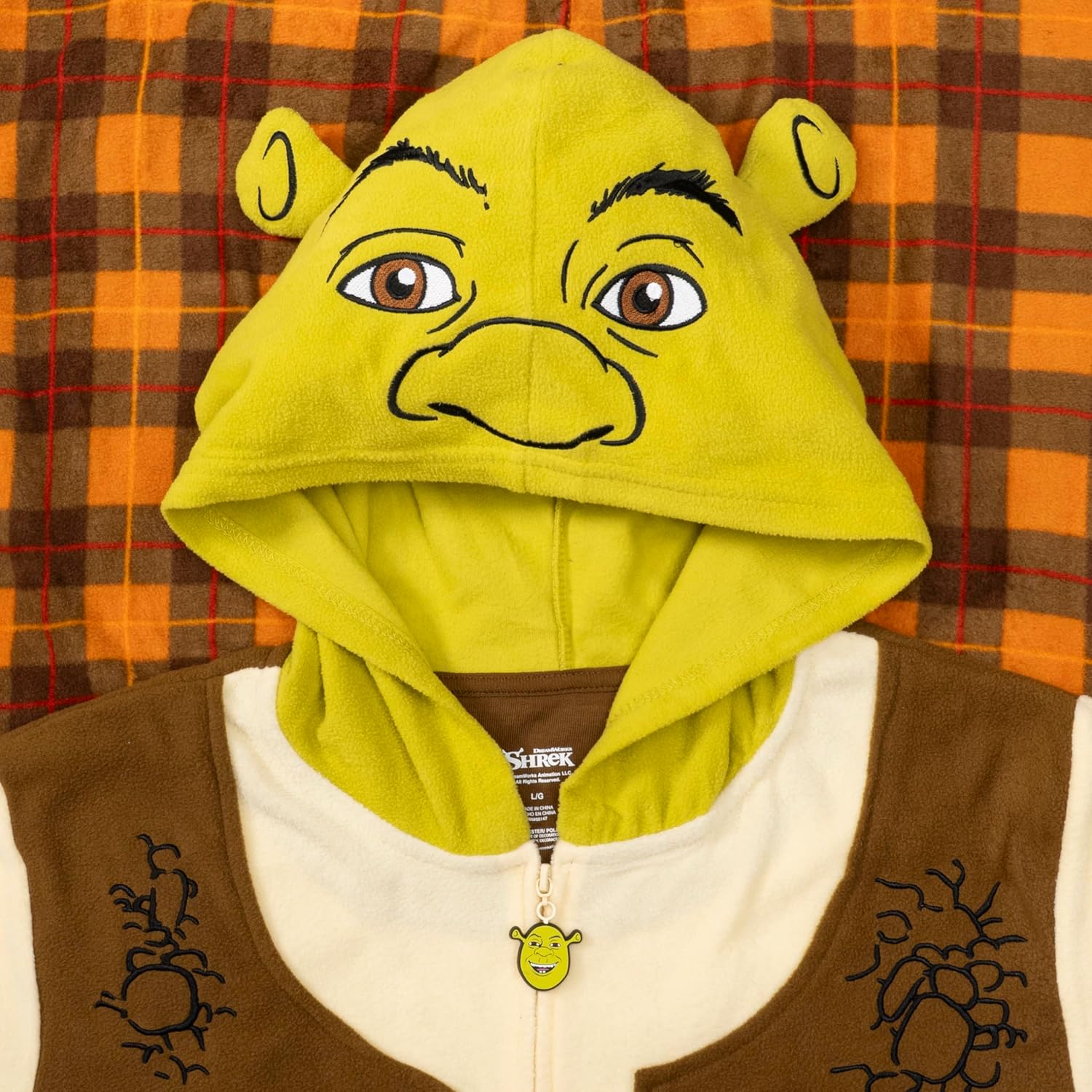 MJC Shrek Fleece Zip Up Jumpsuit Adult Halloween Costume Cosplay One Piece Union Suit Officially Licensed - Image 3