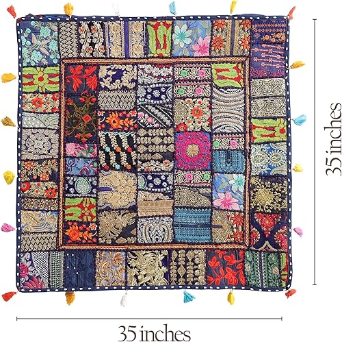 Miniatura 15 de THE ART BOX Cotton Patchwork Vintage Boho Embroidered Floor Pillows & Cushion Cover Dog Pouf Seating Pouf Meditation Pillow Pet Bedding Cat Bed Boho