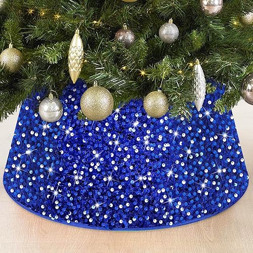 FOTSHARER Collar de árbol de Navidad, falda azul para árbol de Navidad, lentejuelas de 23.6 pulgadas, anillo de árbol de Navidad, diseño de sirena,