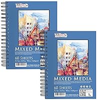 US Art Supply 2-Pack 5.5x8.5 Mixed Media Sketchbook 98lb 160GSM Acid-Free Perforated Paper for Drawing, Painting, Watercolor
