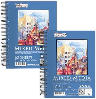 US Art Supply 2-Pack 5.5x8.5 Mixed Media Sketchbook 98lb 160GSM Acid-Free Perforated Paper for Drawing, Painting, Watercolor