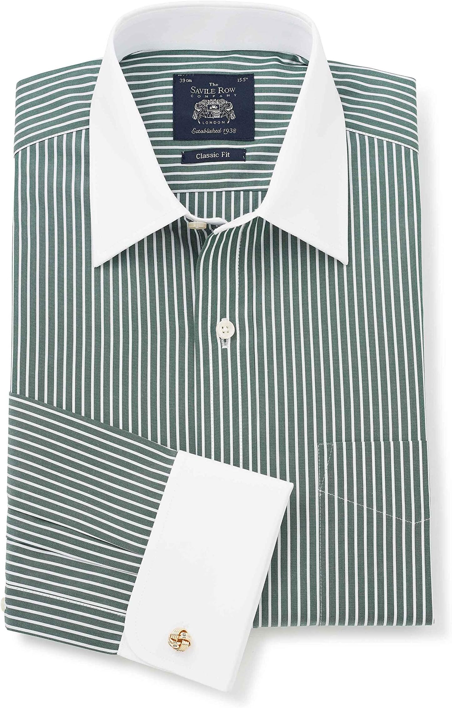 THE SAVILE ROW COMPANY LONDONMen's Classic Fit Cotton Poplin Long Sleeve Formal Dress Shirt - Double Cuff