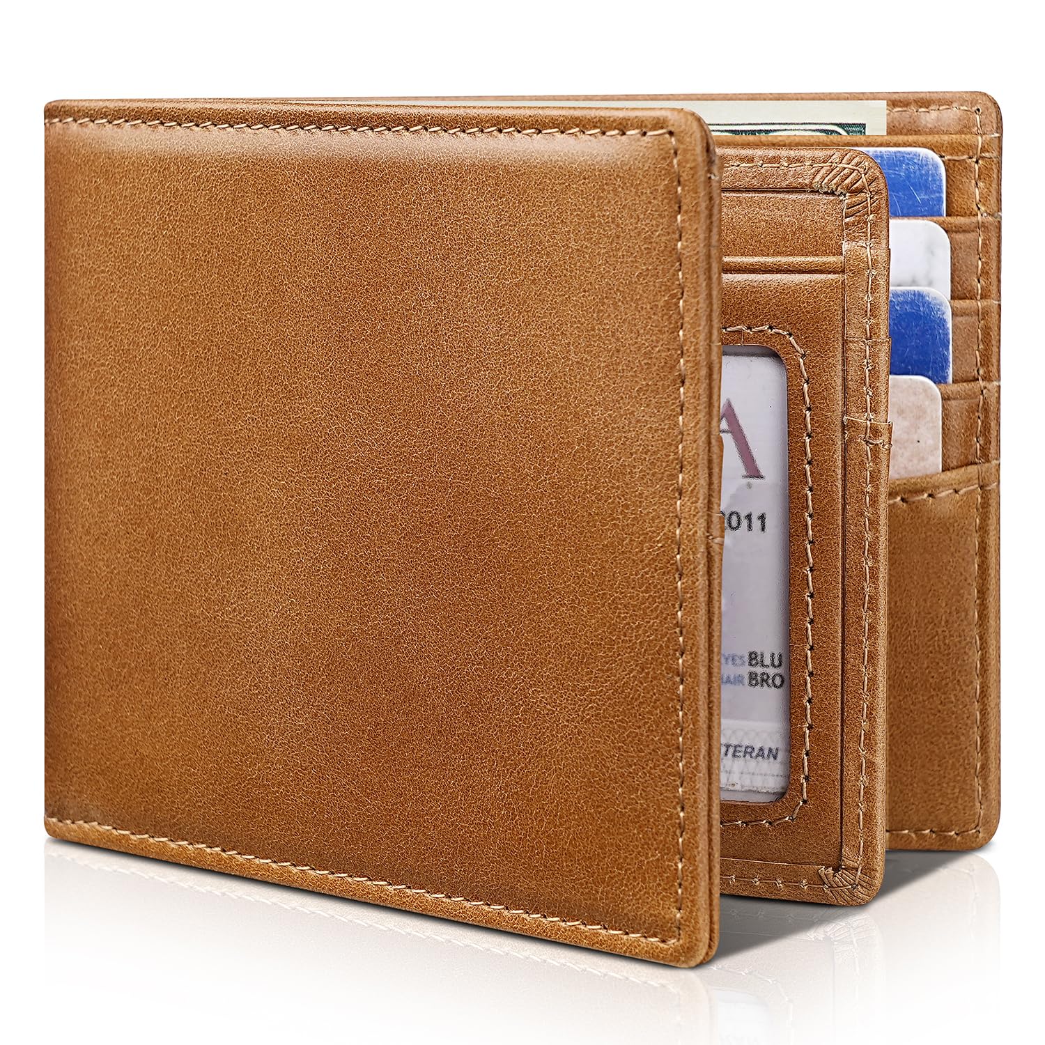 Artpaxy Mens Wallet Bifold Genuine Leather RFID Blocking Wallet for Men with 1 ID Window 15 Card Holders 2 cash pockets 1 Gift Box