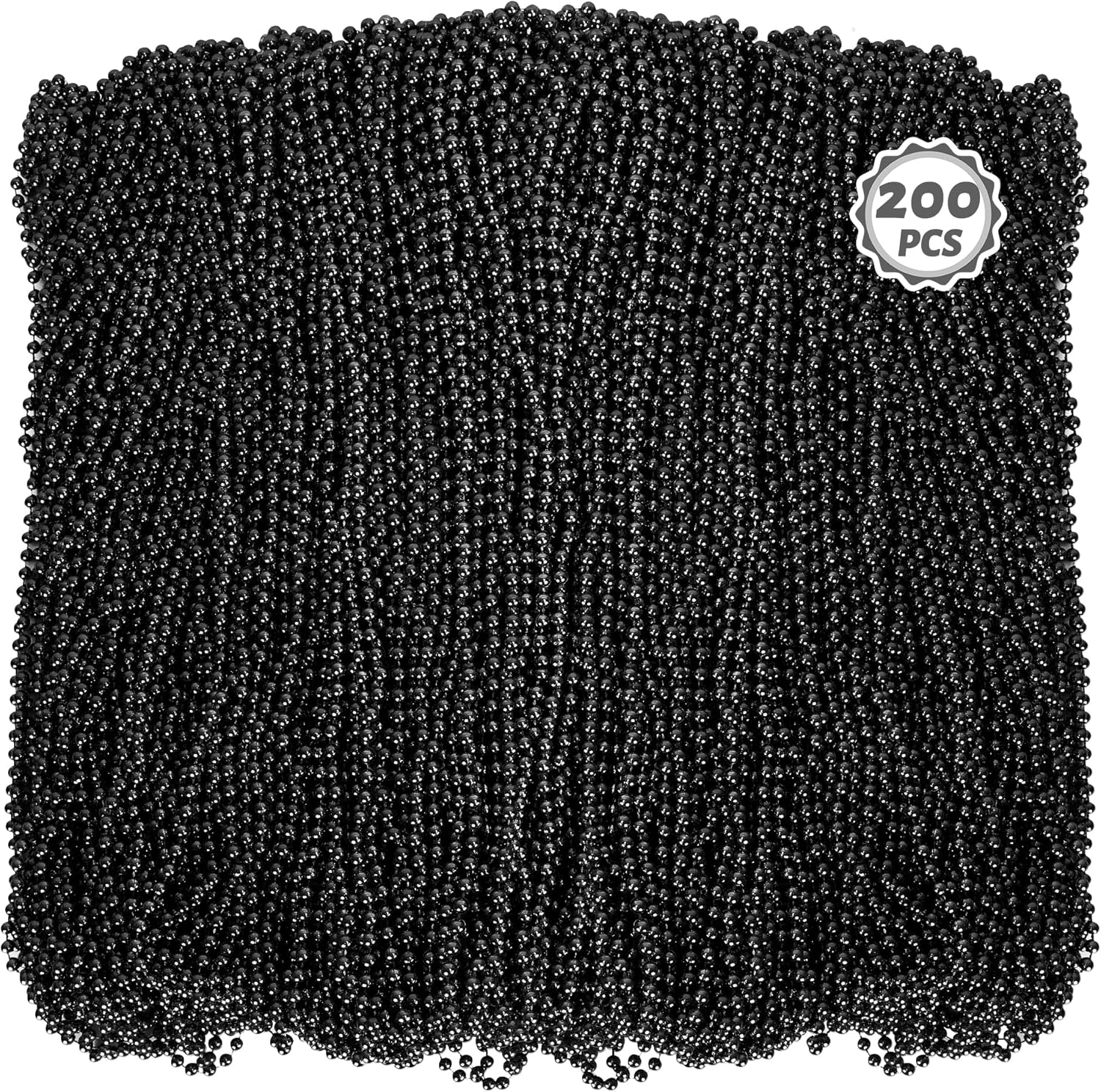 200PCS Beaded Necklace, 33" Mardi Gras Beads, Black Bead Necklace, Mardi Gras Accessories Beads Bulk Party Favors Supplies Decorations for Parade Event Festival Christmas Pirate