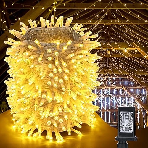 Luces decorativas de Navidad para interiores y exteriores, 500 luces LED de 174 pies, 8 modos, impermeables, enchufables, alambre transparente,