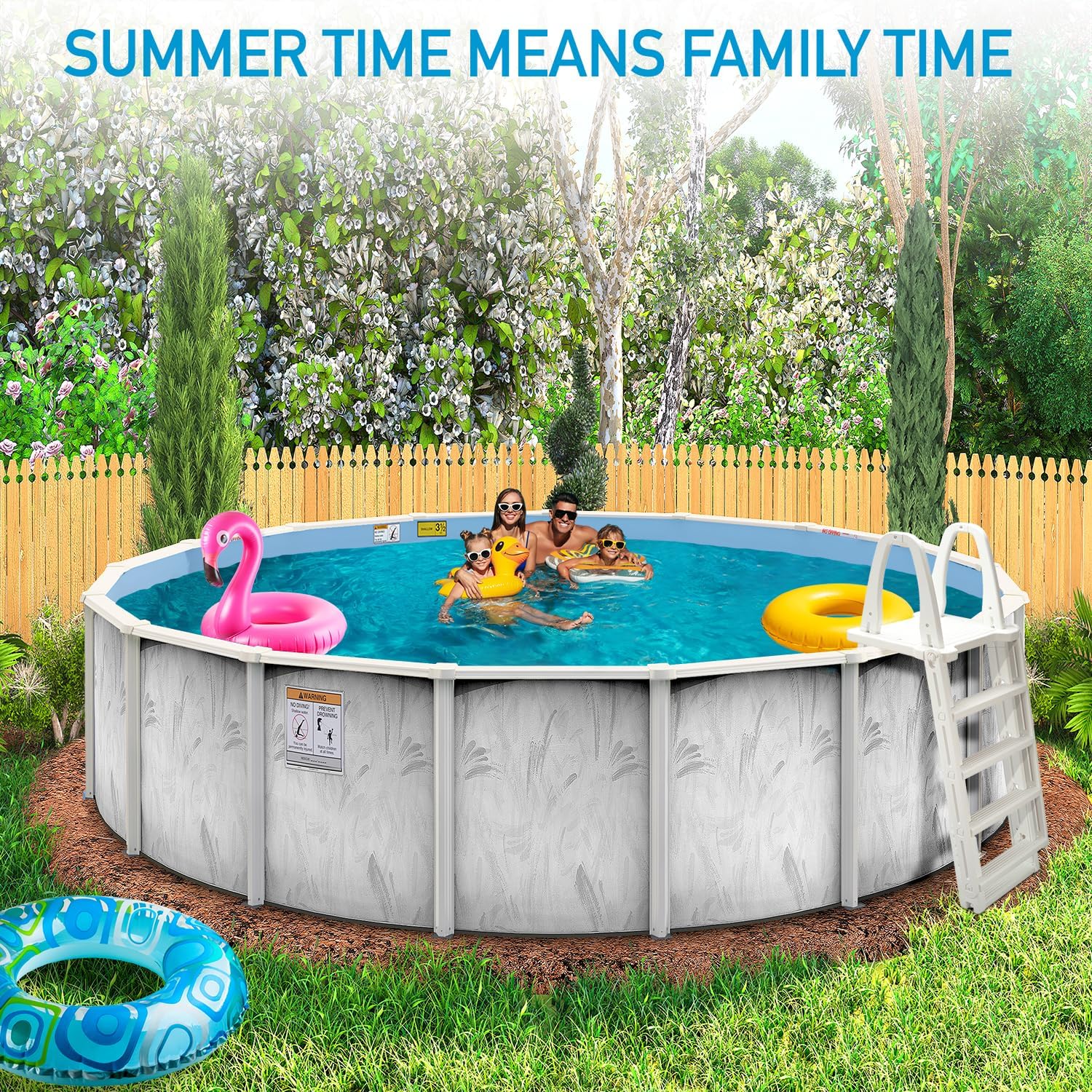 Hollowell Industries - Manufacturers of Doughboy Pools, 24 Ft x 52 Inch Deep Above Ground Pool with Skimmer - Hard Sided Steel Wall Pool, Brush Stroke Pattern - Made in USA