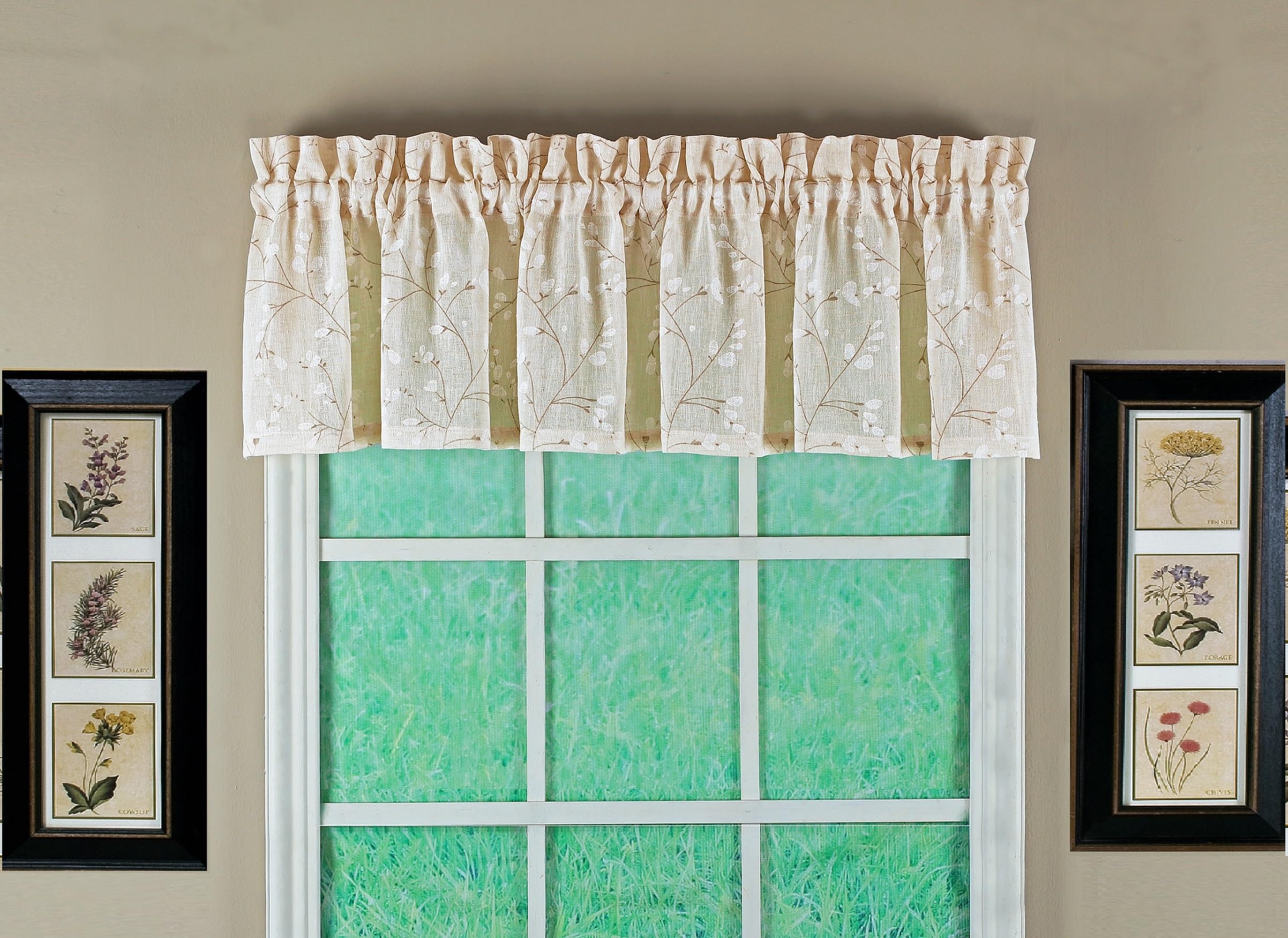 Today's Curtain, Willow Faux Linen Print Straight Valance 12", Ivory, 56" W x 12" L