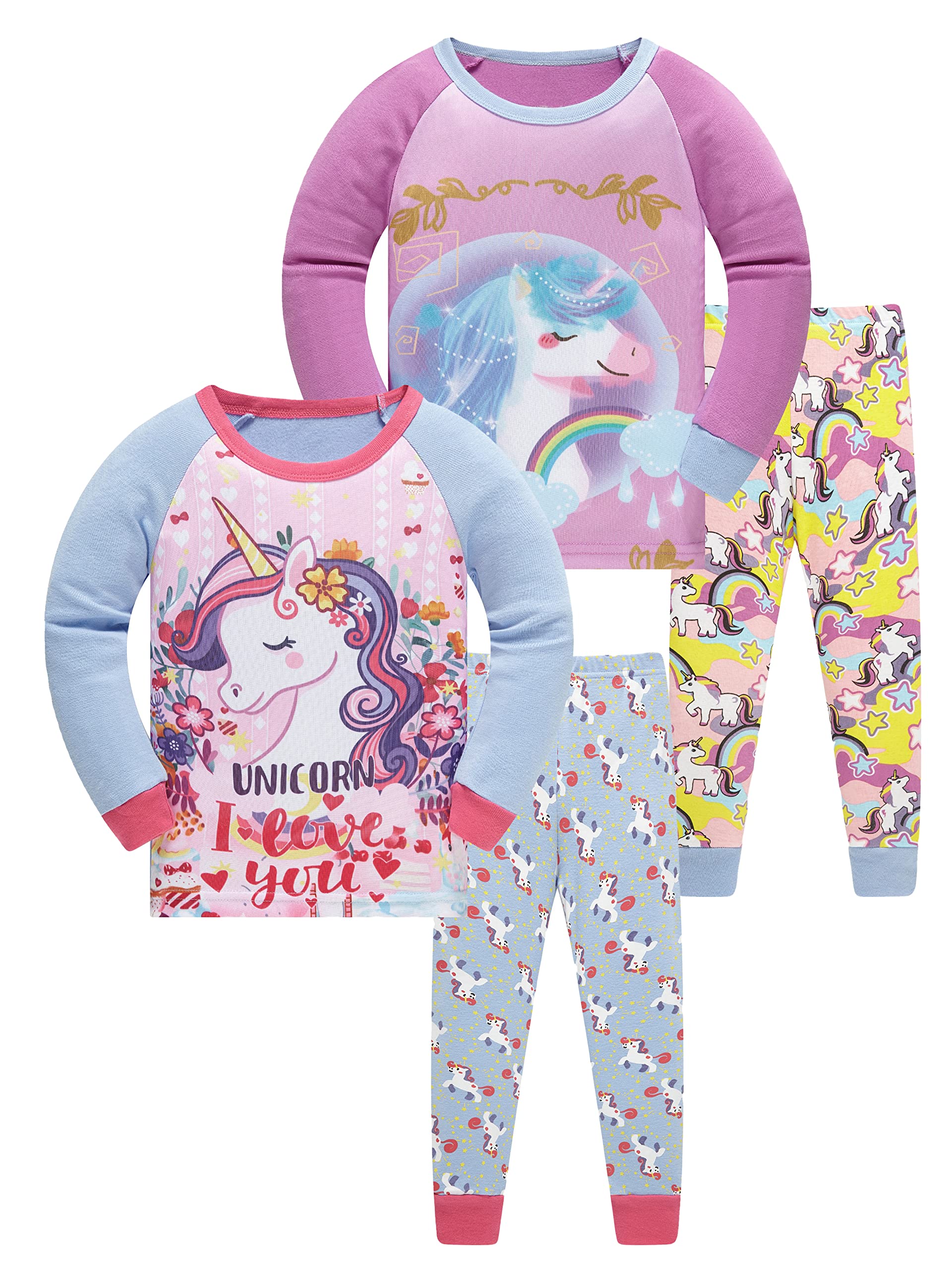 SOIBEEN Mädchen Pyjamas Set Pyjamas 100% Baumwolle PJs Langarm Kurzarm Nachtwäsche 2-12 Jahre
