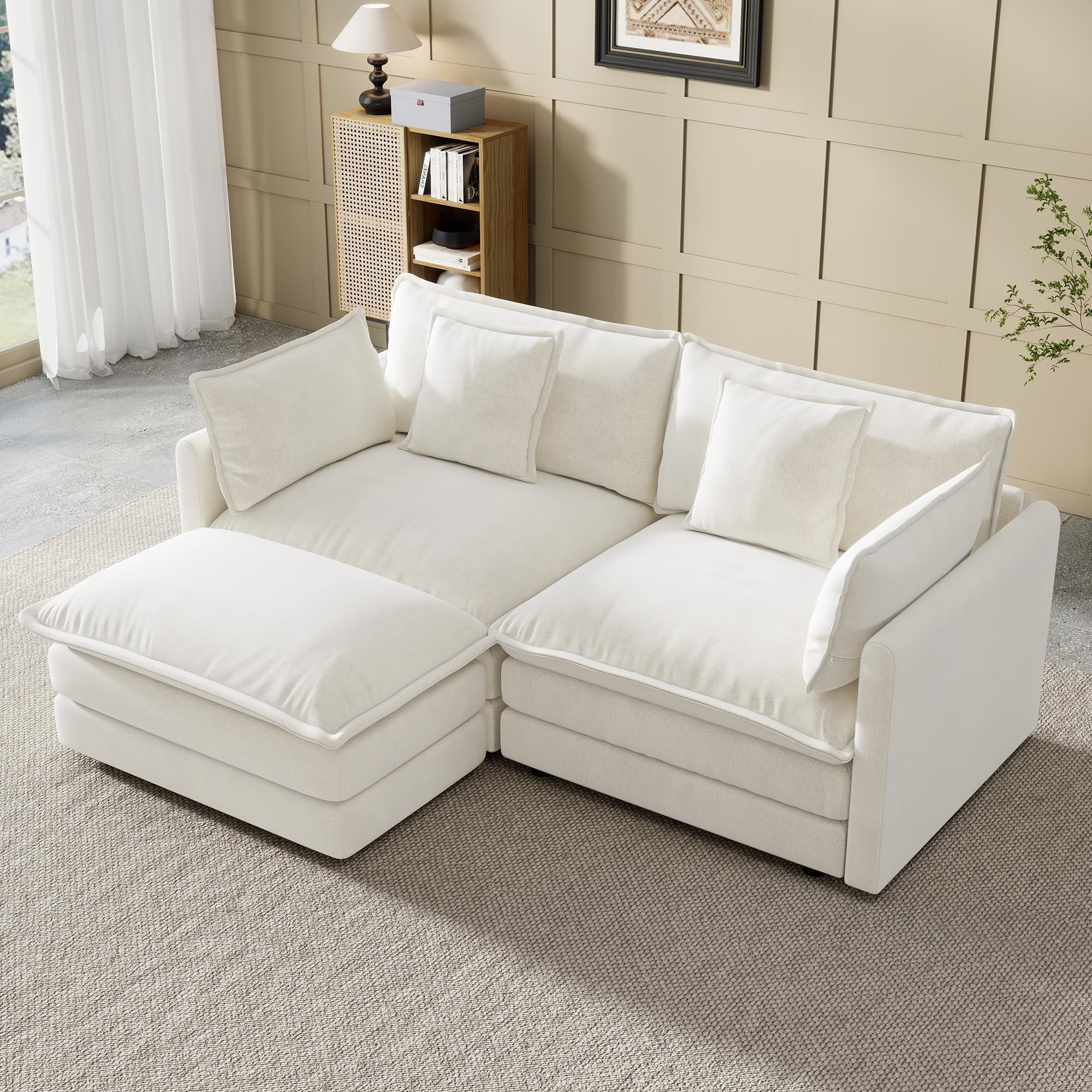 Nicecmft Modular Sectional Sofa, 76.7 Inch L-Shaped Cloud Sofa with Deep Seat Comfortable Chenille Sofa with Cushion Double Sectional Sofa for Living