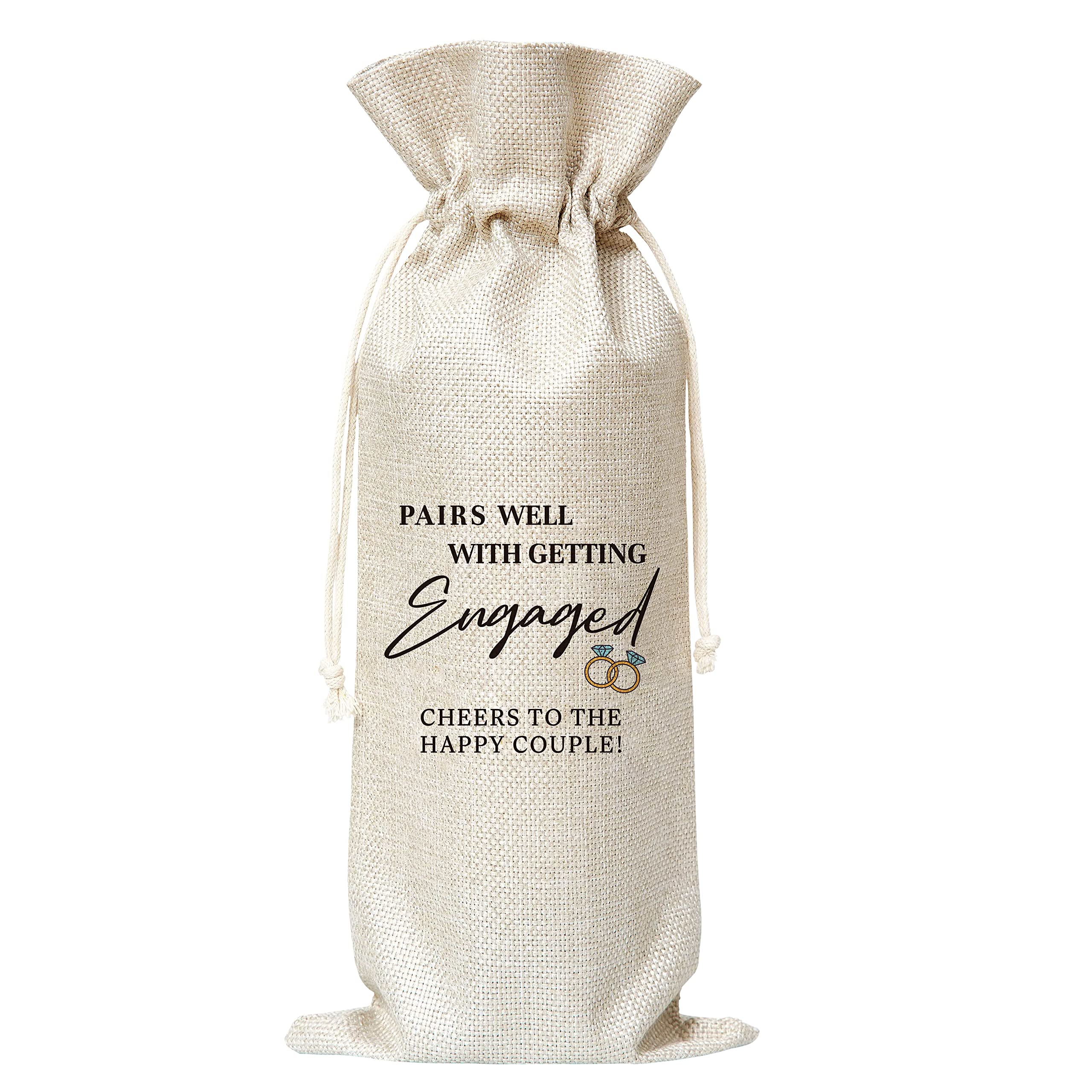 Pairs Well With Getting Engaged Wine Gift Bag, 1 Pc Drawstring Wine Bag for Mr and Mrs Wedding Gift, Engagement, Newlywed Couples, Party Decorations and Congratulation Gifts-A10