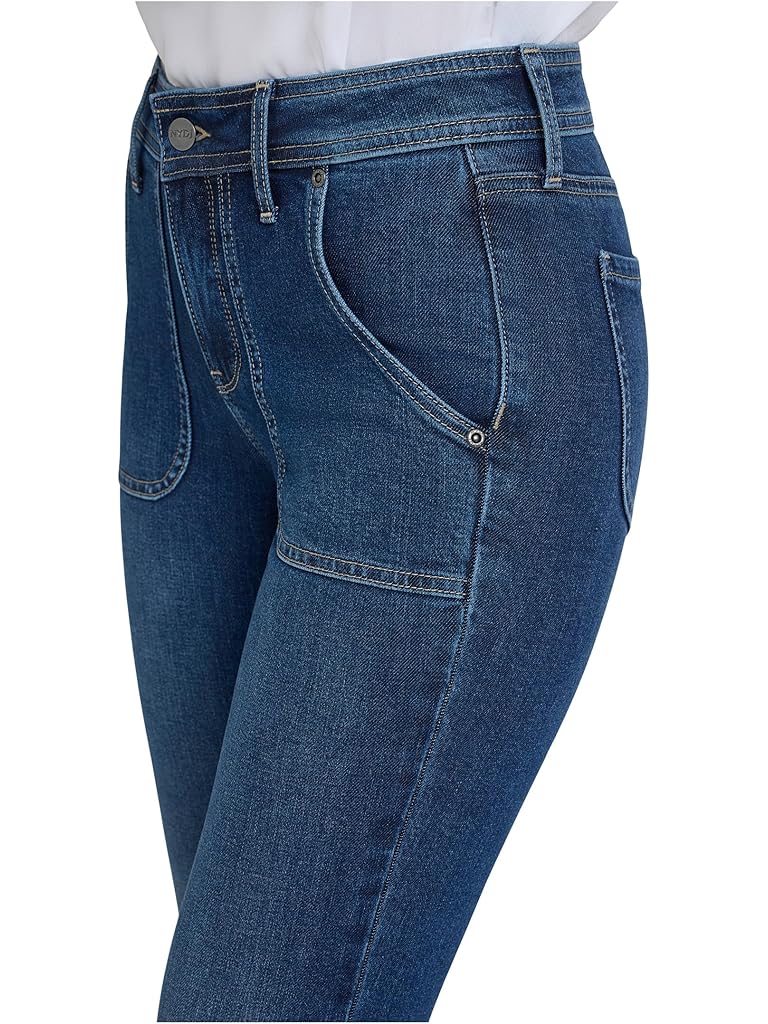 Blue NYDJ Petite Barbara Bootcut Rounded Utility Pocket Jeans in Dark Loire