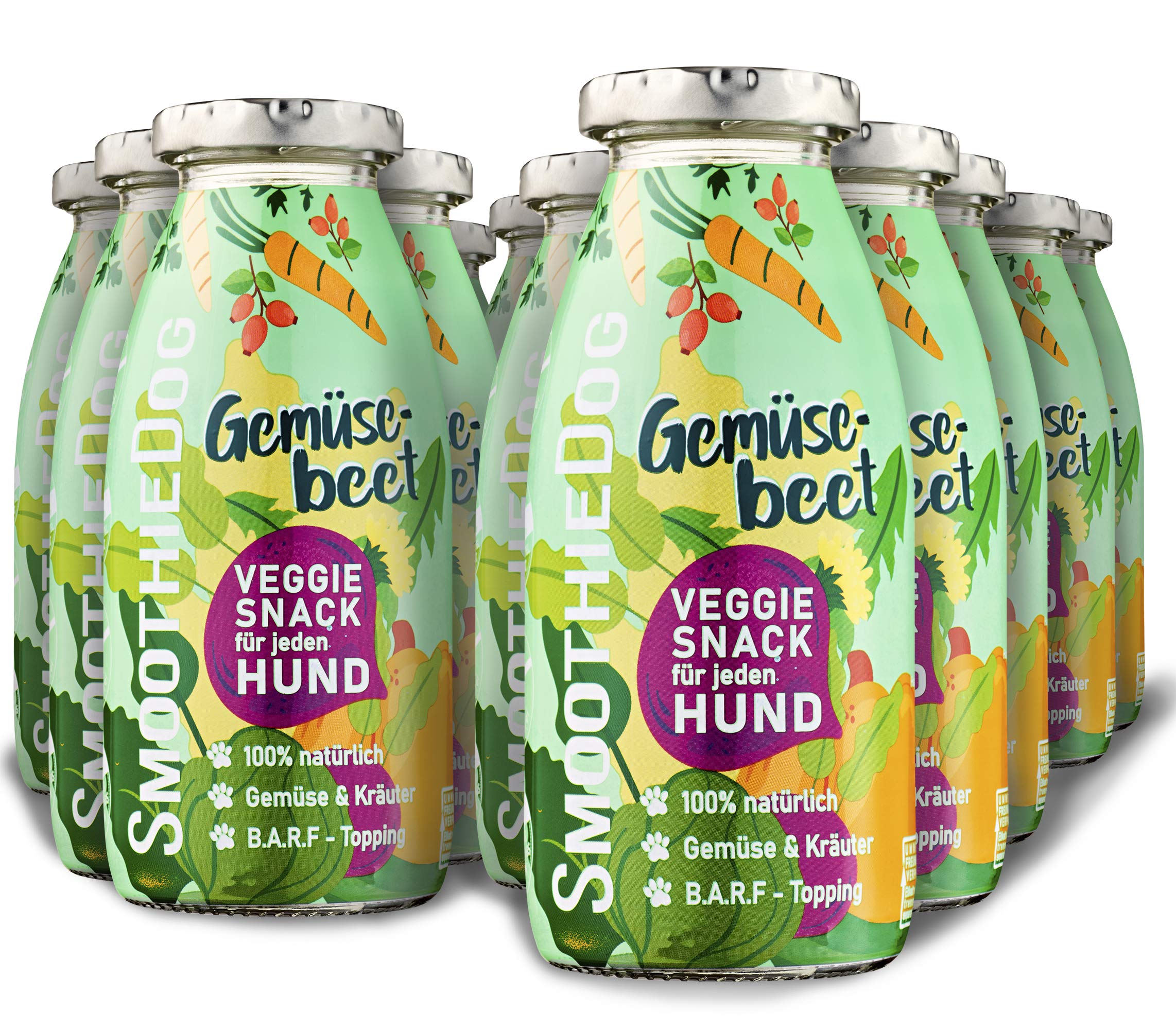 Hunde Smoothie SmoothieDog 12er Gemüsebeet (vegetarisch) - Flüssiges Hundeleckerli - Zucker- & glutenfrei - je 250ml