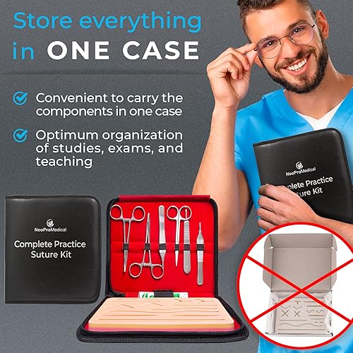 Miniatura 2 de Complete Sterile Suture Practice Kit for First Aid Field Emergency and Medical Students Training - Including Large Silicone Suture Pad and
