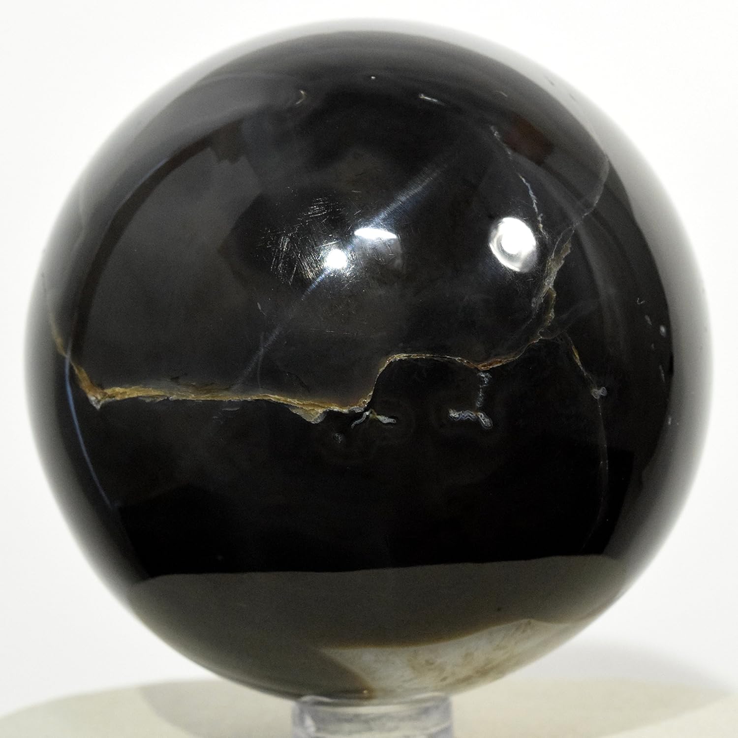 HQRP 67mm White & Black Agate Sphere Sparkling Natural Mineral Ball Polished Chalcedony Crystal Decor Stone - India + Plastic Stand