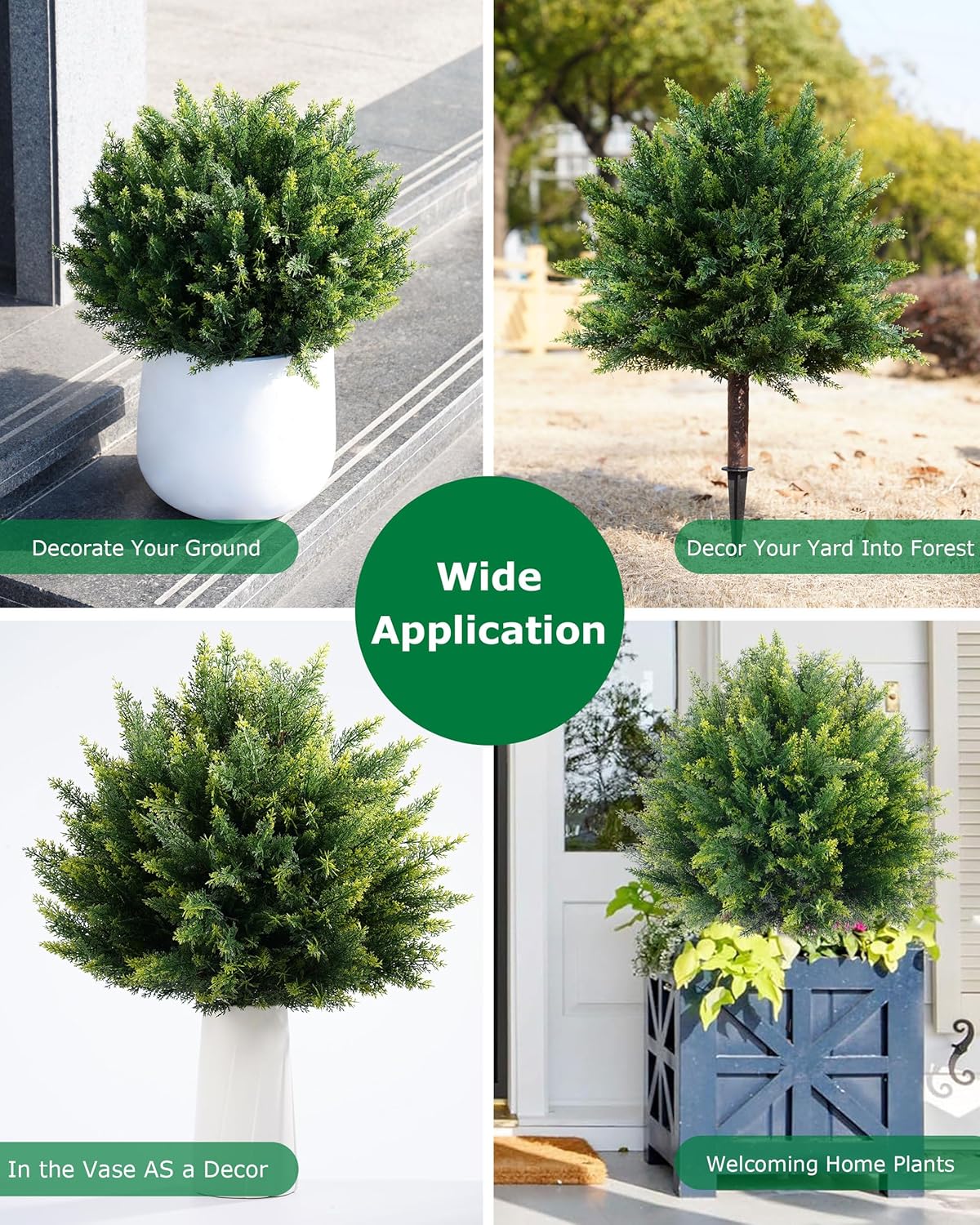 24.8'' Artificial Cedar Topiary Trees with Spikes, 2 Pack UV Resistant Evergreen Fake Pine Cypress Shrubs Plants Faux Tree for Planter Entryway Greenery Front Porch Patio Indoor Outdoor Decor