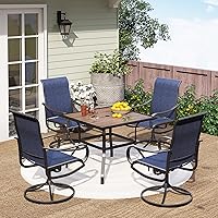 Vista 30 de PHI VILLA Juego de comedor de patio de 5 piezas con 4 sillas de comedor giratorias para exteriores y 1 mesa de comedor redonda grande, silla de tela