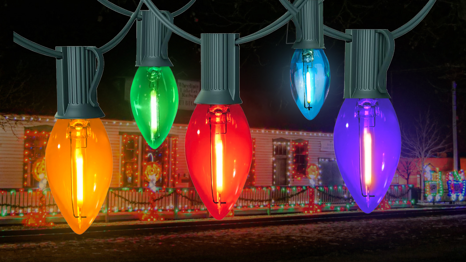 Image of 25FT C7 LED Christmas Lights Indoor Outdoor, 25 Multicolor Waterproof Bulbs, Connectable Dimmable String Lights Perfect for Roof Tree Fence and Patio Vintage Style