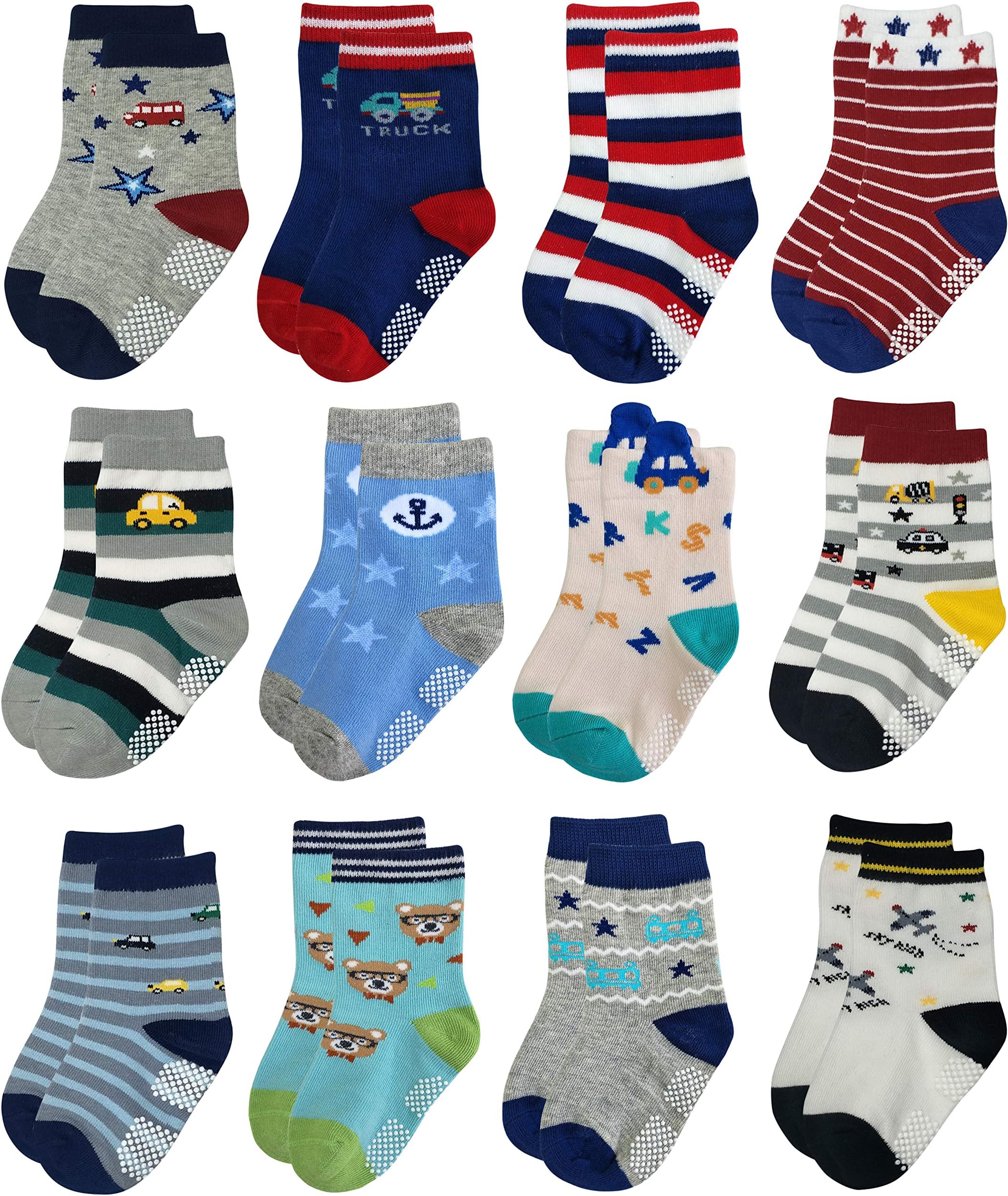 Non Skid Anti Slip Crew Socks With Grips for Baby Infant Toddlers Kids Boys