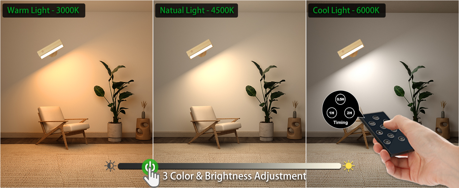 Image of DetarZinLED Wooden Wall Sconce Battery Operated with Remote,Rechargeable Wall Lights for Bedroom with 3 Color Temperature, Magnetic, Stick-On, Dimmable Wall Reading Lights (Beechwood, 1 Pack)
